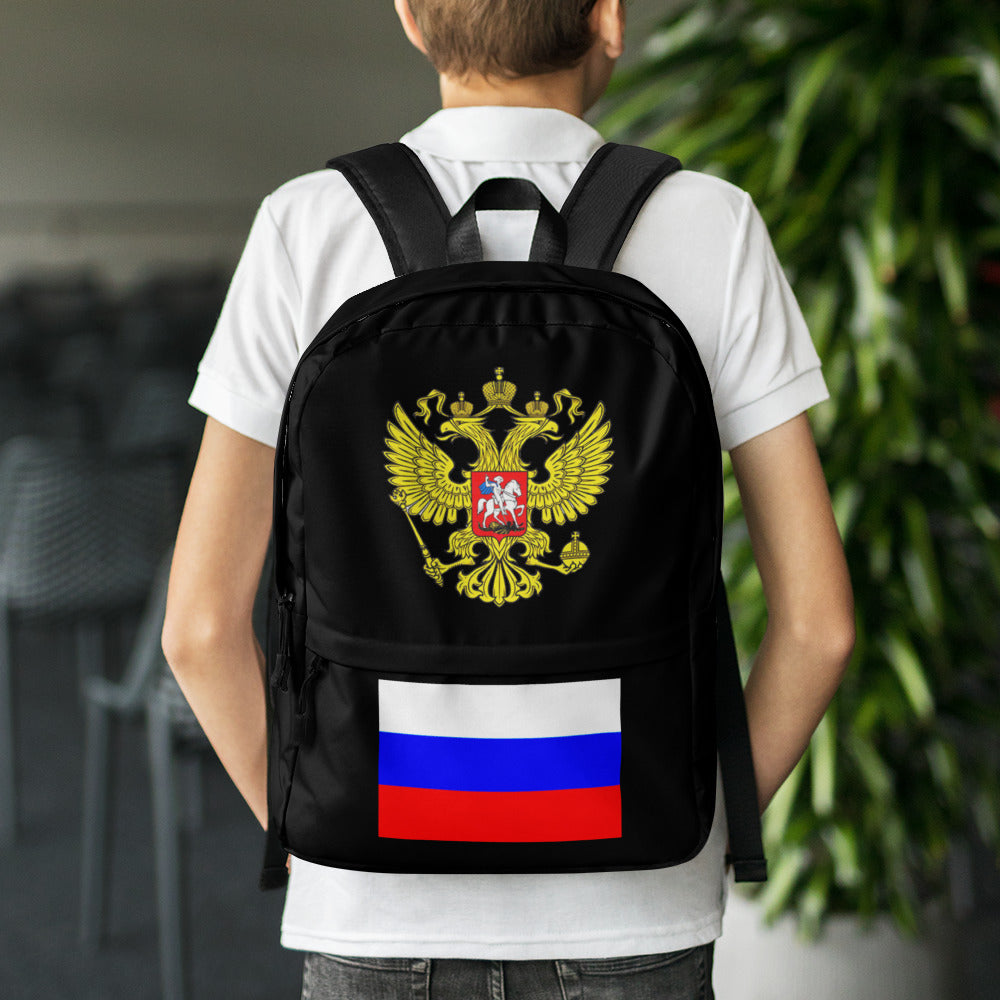 Rucksack mit Russland-Wappen und Flagge in schwarz
