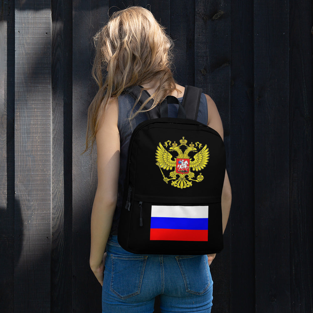 Rucksack mit Russland-Wappen und Flagge in schwarz