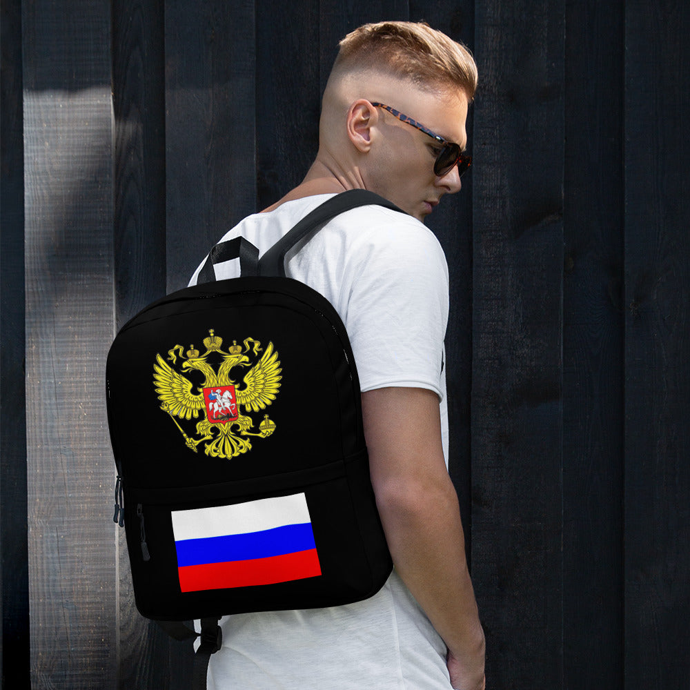 Rucksack mit Russland-Wappen und Flagge in schwarz