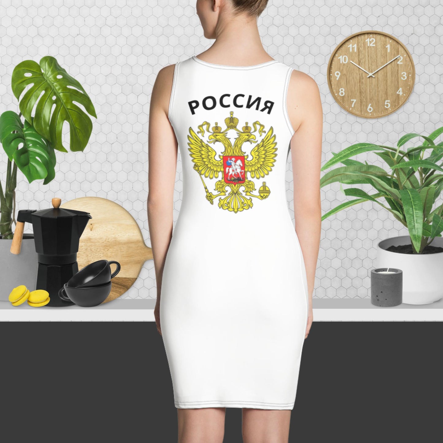 Tank-Top-Kleid mit Russland-Wappen und in weiß