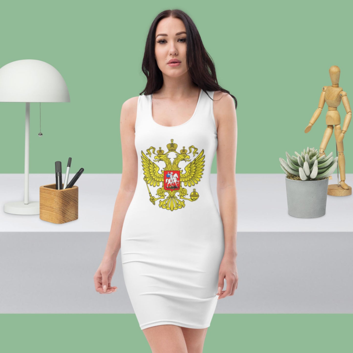 Tank-Top-Kleid mit Russland-Wappen und in weiß