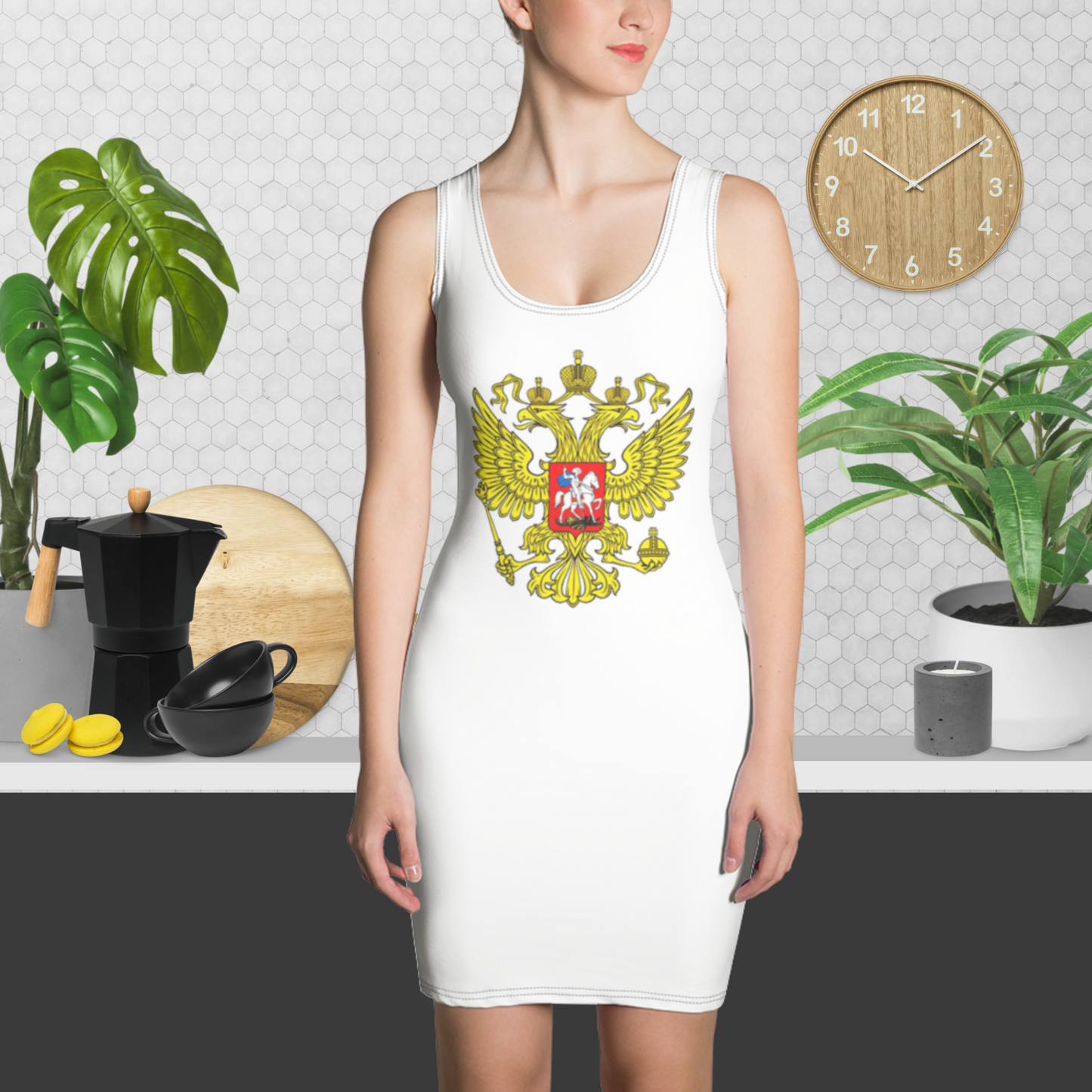 Tank-Top-Kleid mit Russland-Wappen und in weiß