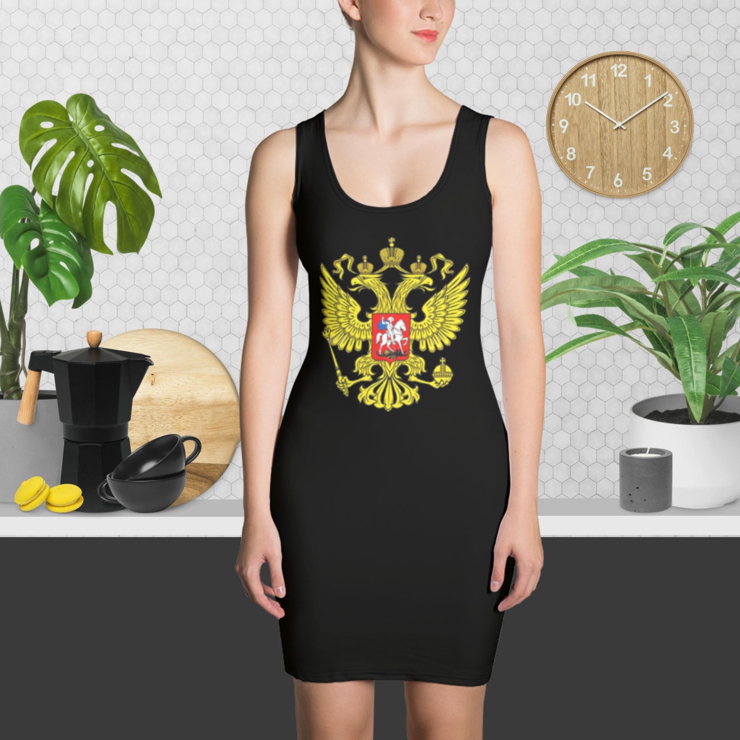 Tank-Top-Kleid mit Russland-Wappen in schwarz