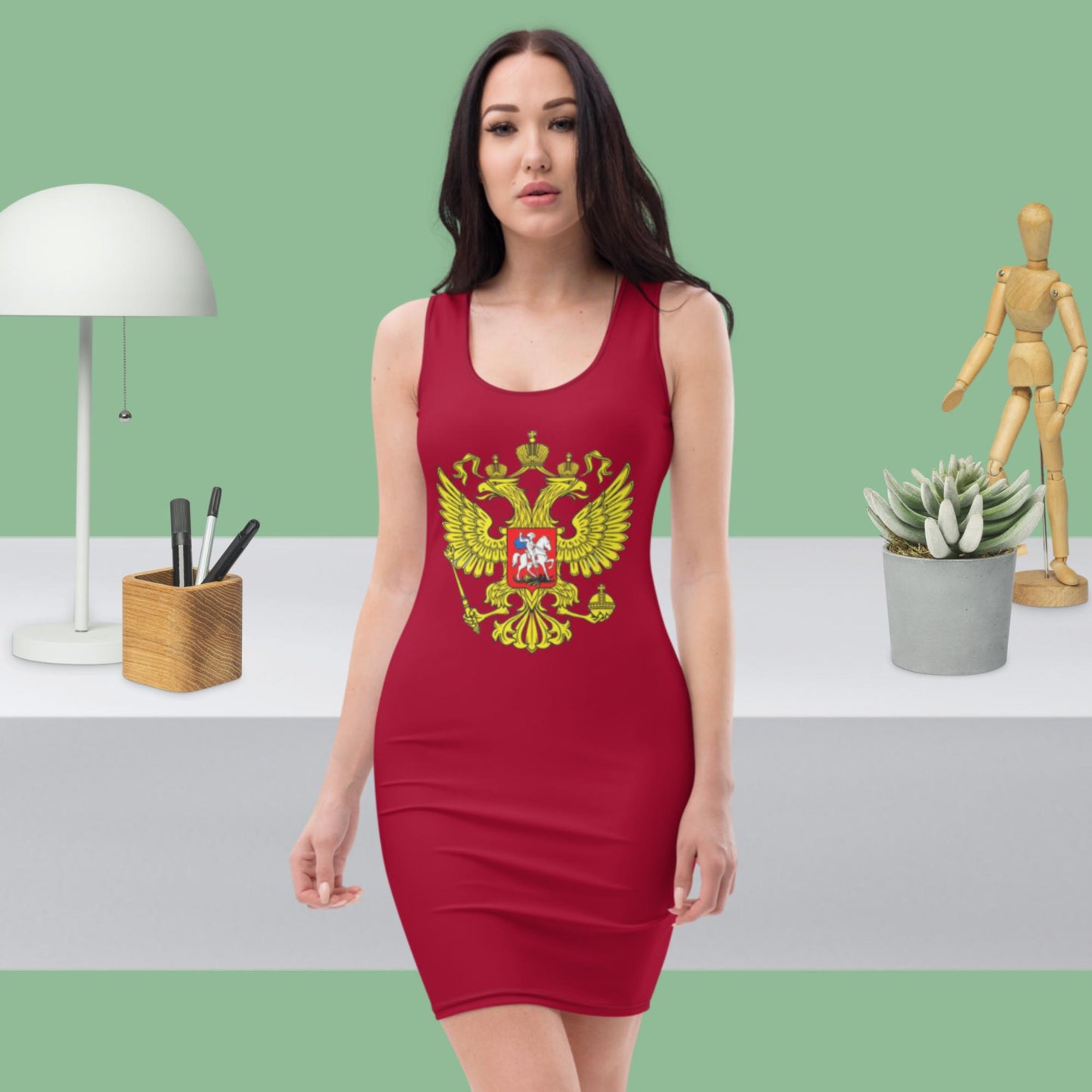 Tank-Top-Kleid mit Russland-Wappen in karminrot