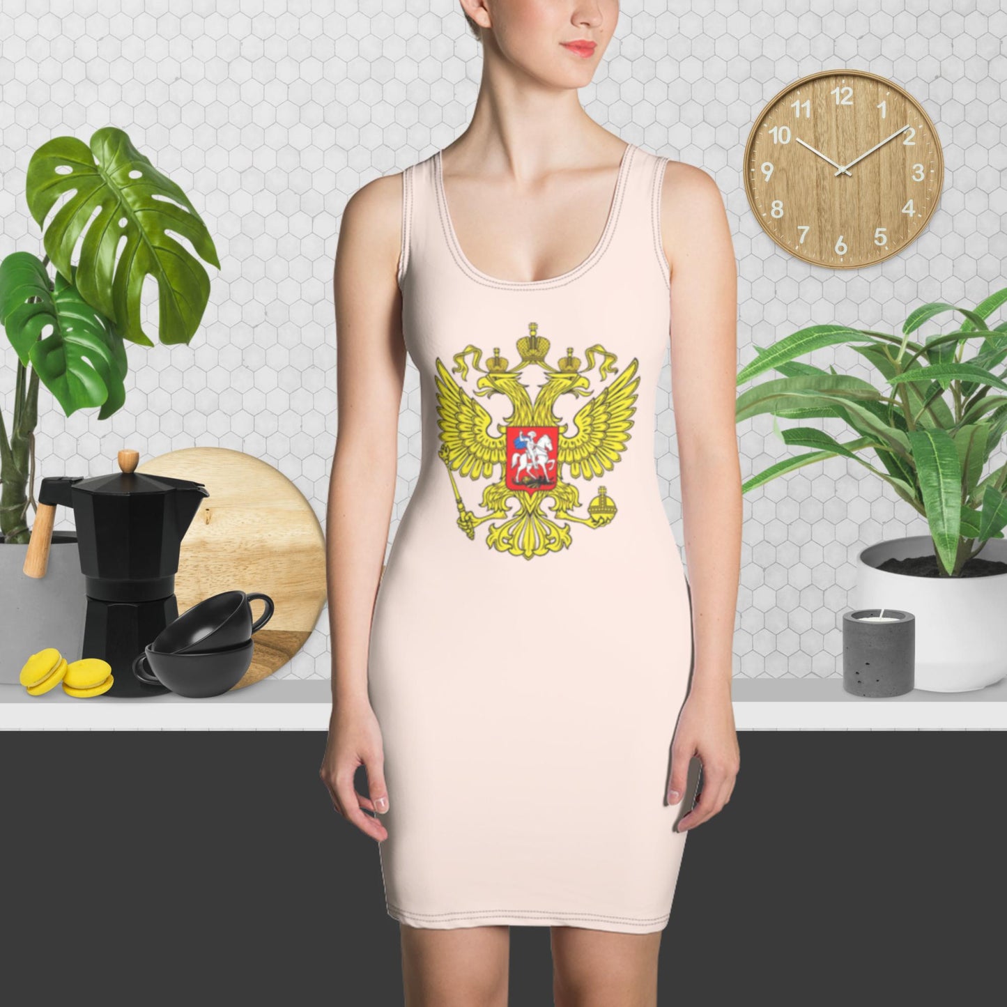 Tank-Top-Kleid mit Russland-Wappen und in Wisp Pink