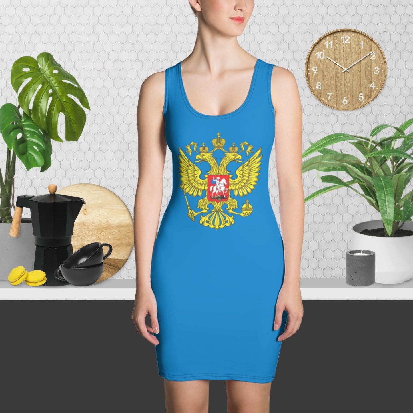 Tank-Top-Kleid mit Russland-Wappen in blau