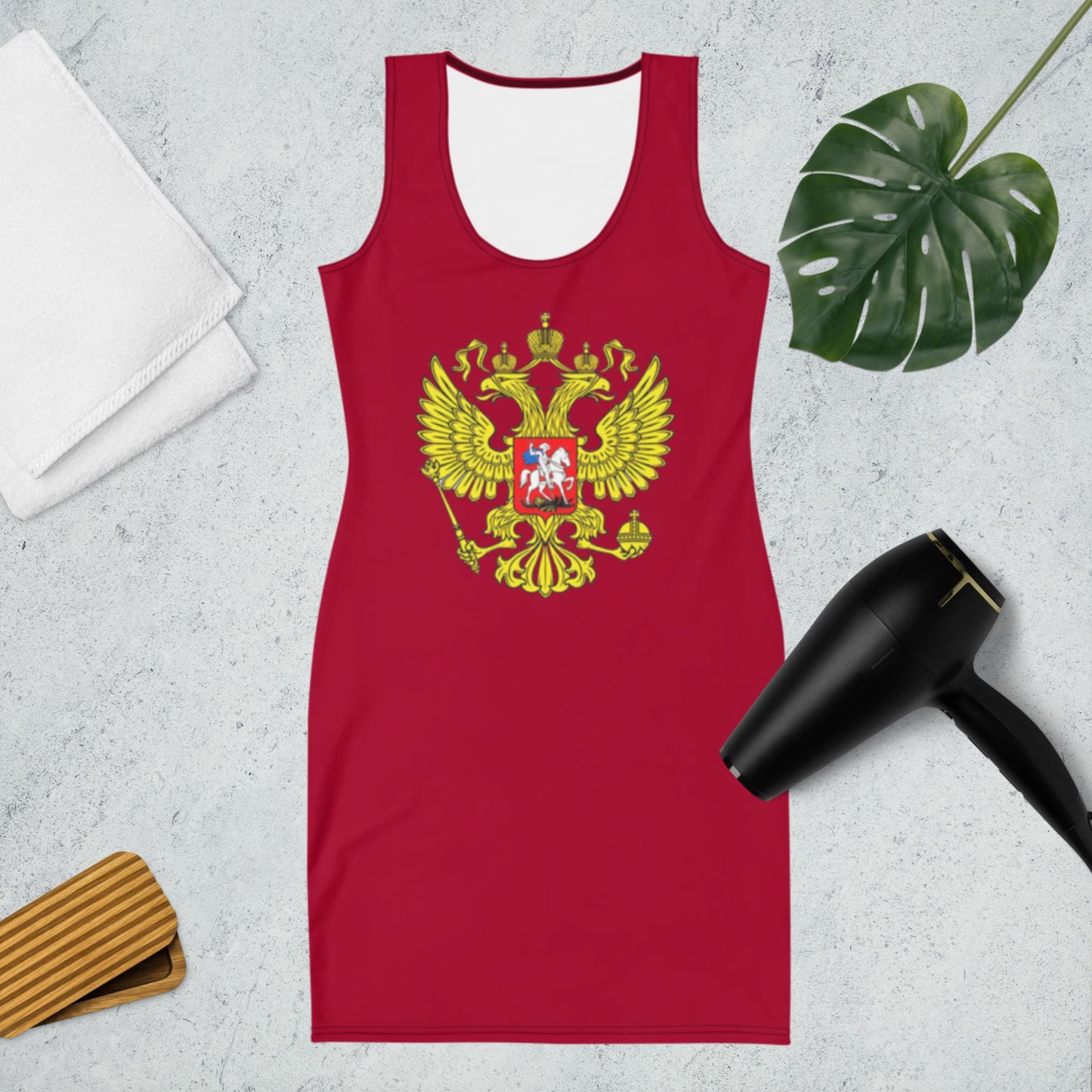Tank-Top-Kleid mit Russland-Wappen in karminrot