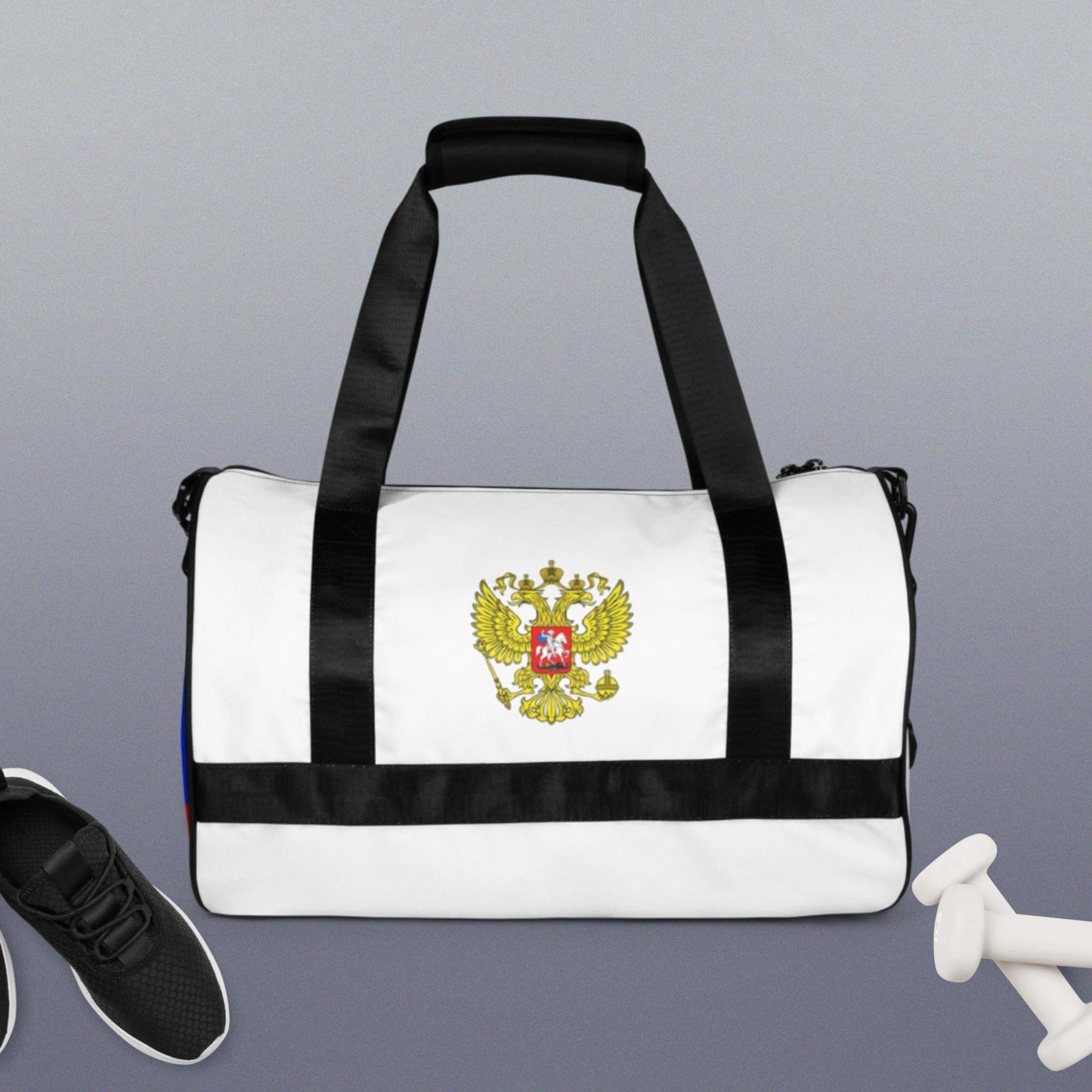 Sporttasche mit Russland-Wappen in weiß