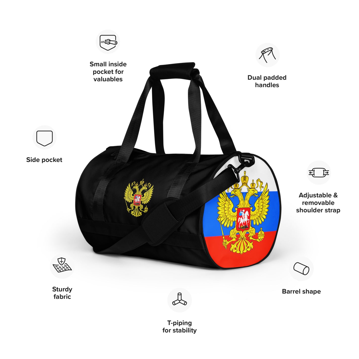 Sporttasche mit Russland-Wappen in schwarz