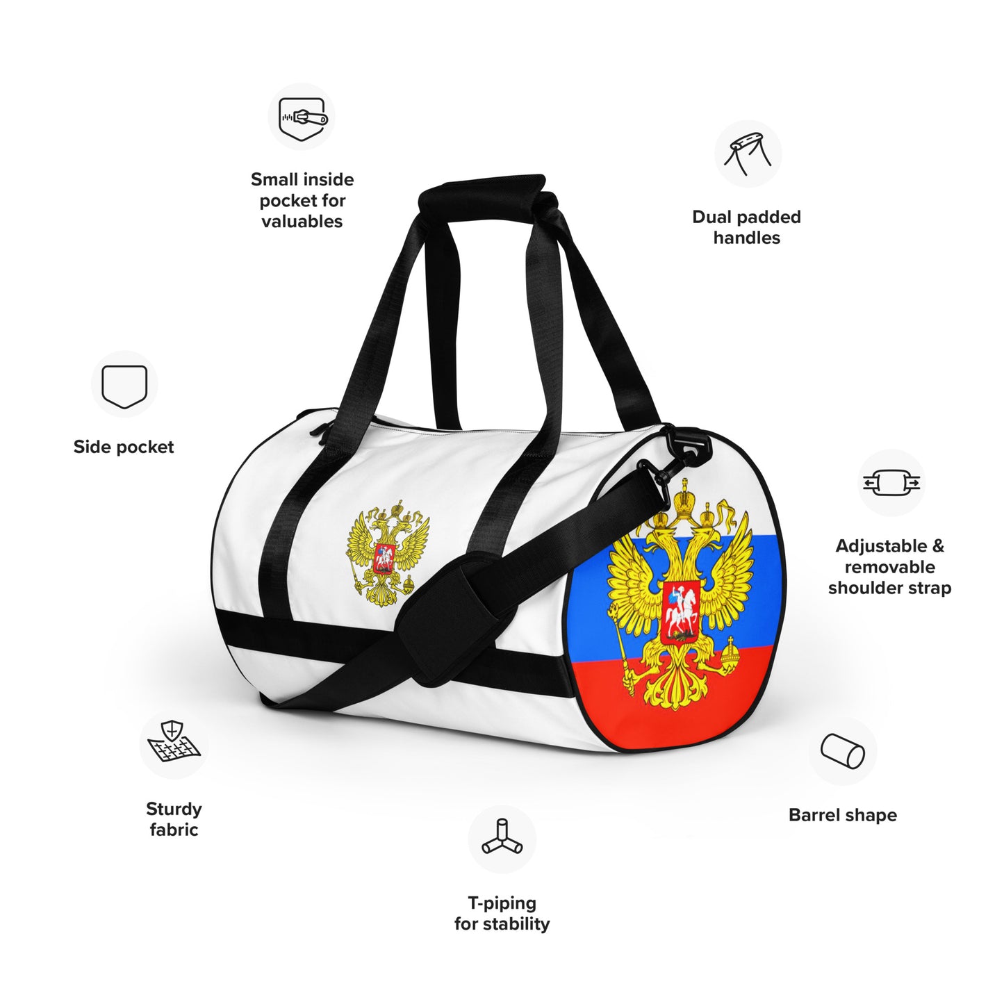 Sporttasche mit Russland-Wappen in weiß
