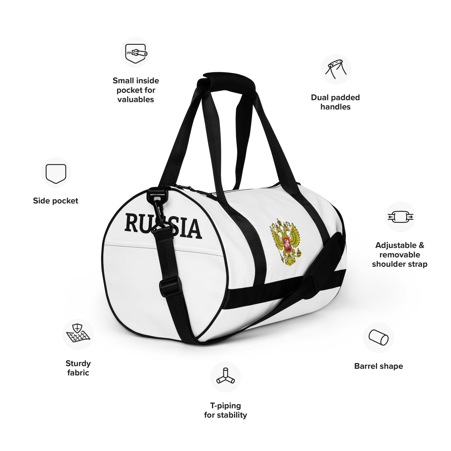 Sporttasche mit Russland-Wappen in weiß