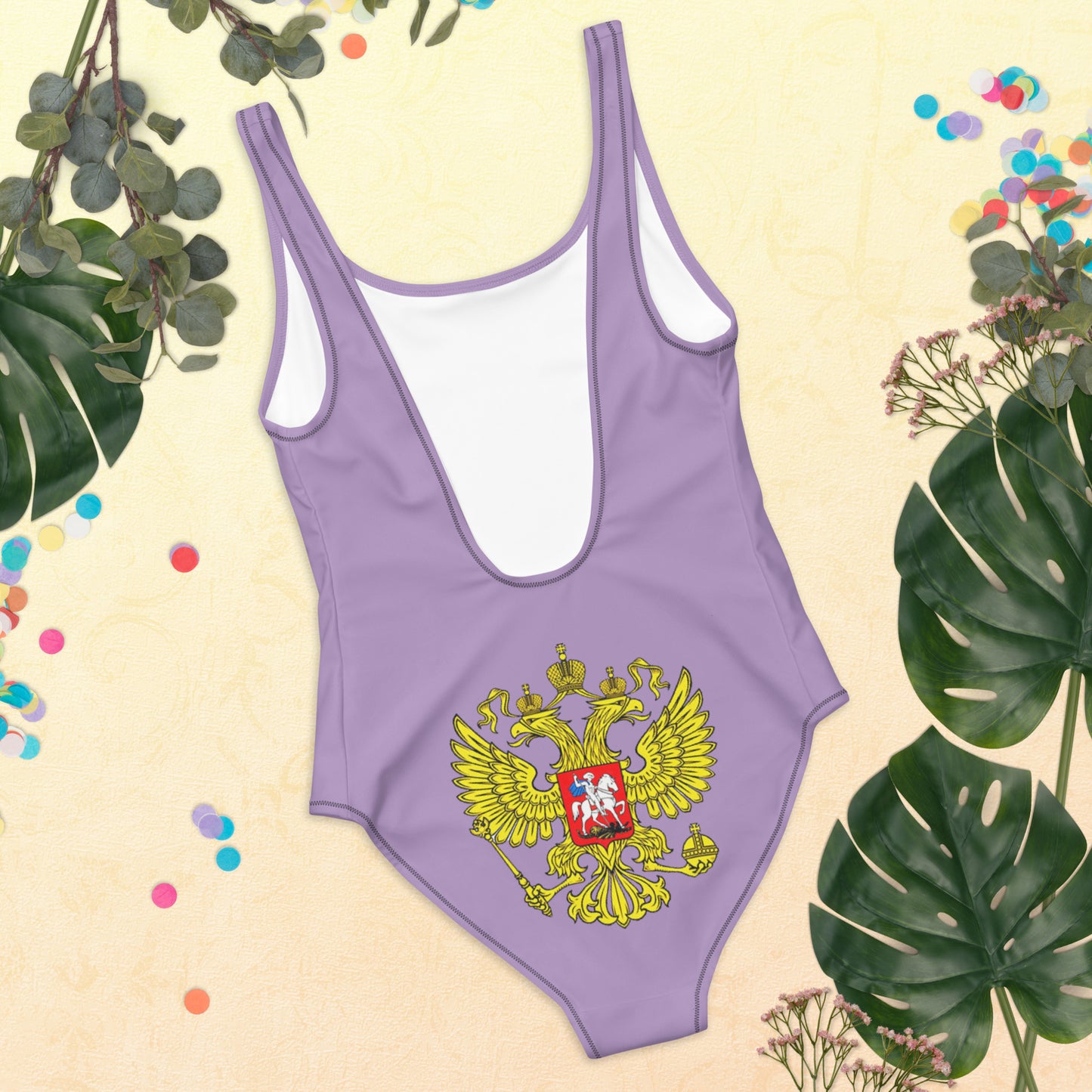 Einteiliger Badeanzug mit Russland-Wappen in violett