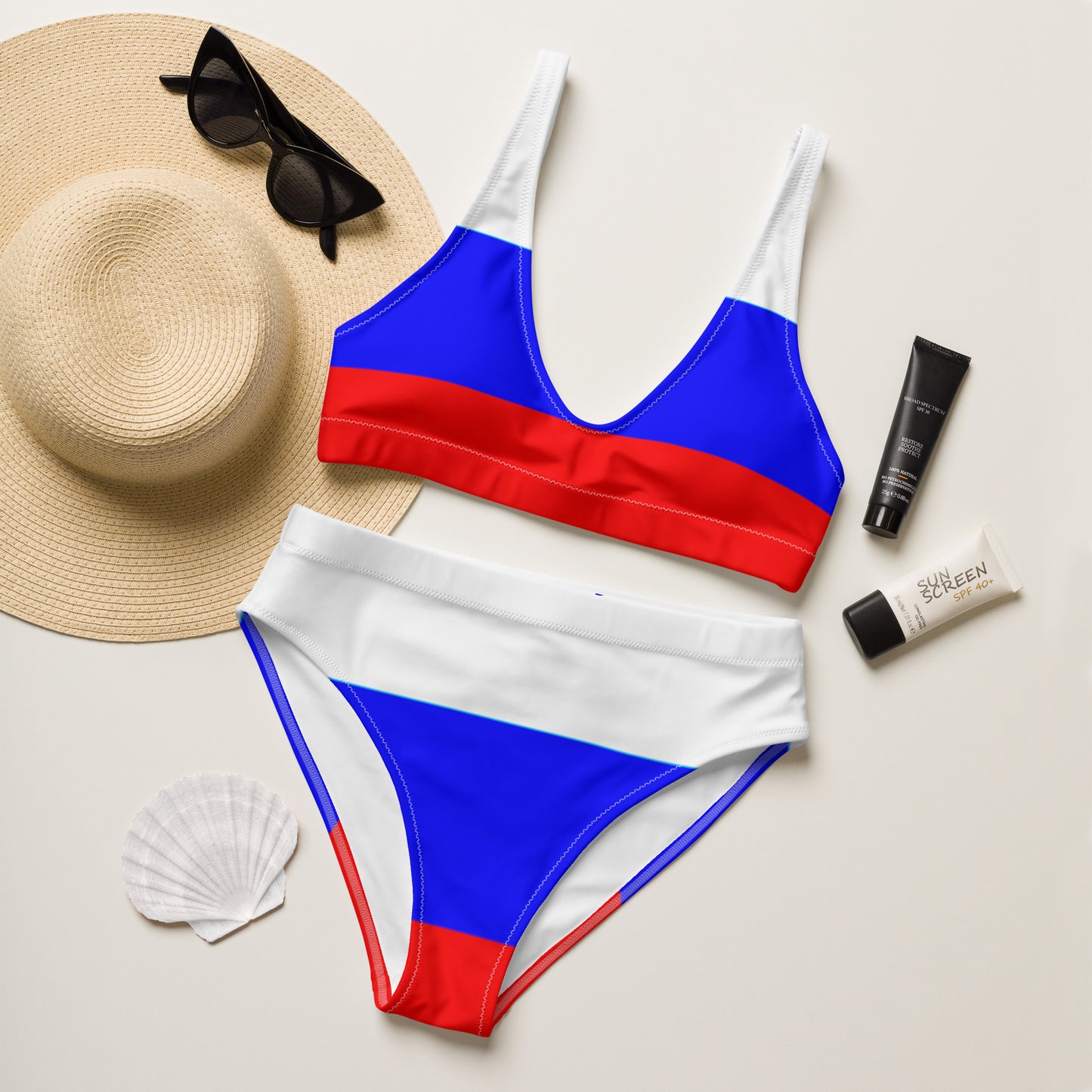 Recycelter High Waist Bikini in Farben der Russischen Flagge