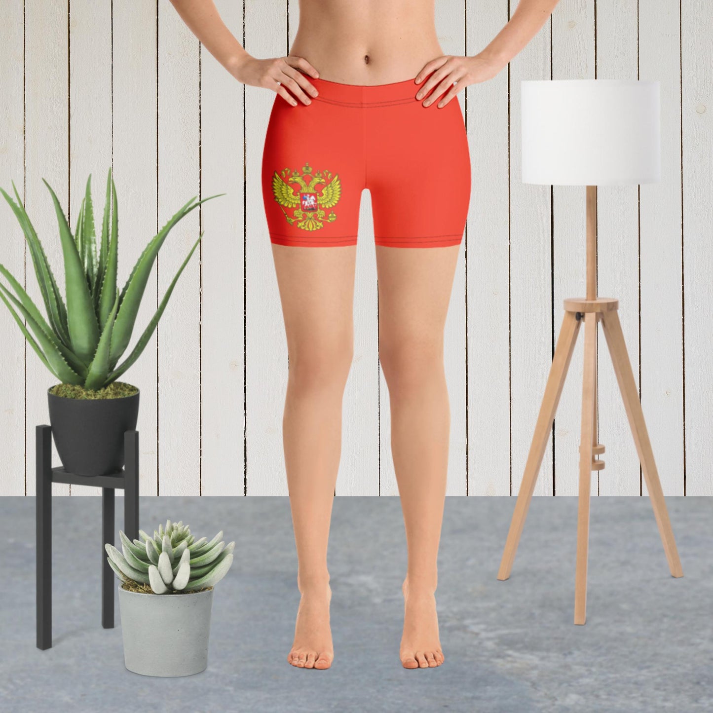Kurze enge Sporthose Shorts für Damen in orange-rot