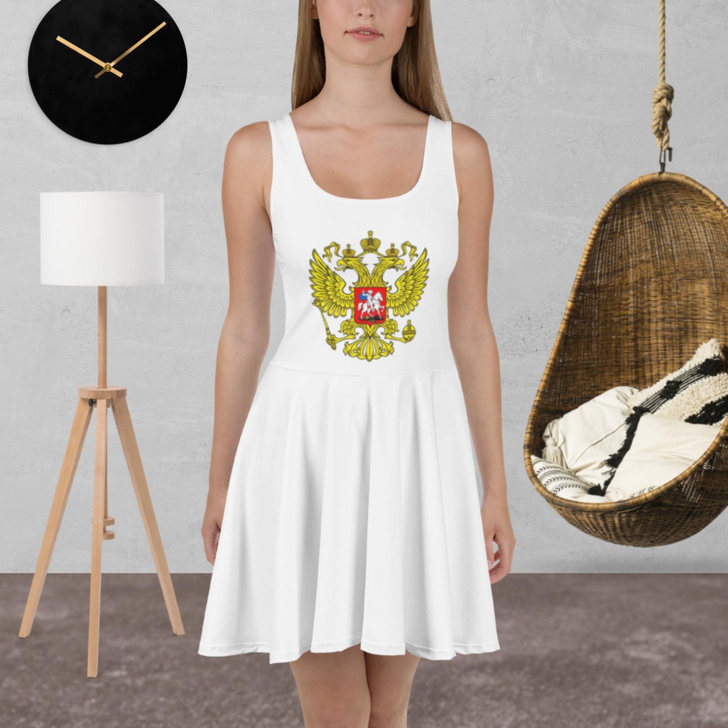 Skater-Kleid mit Russland-Wappen in weiß