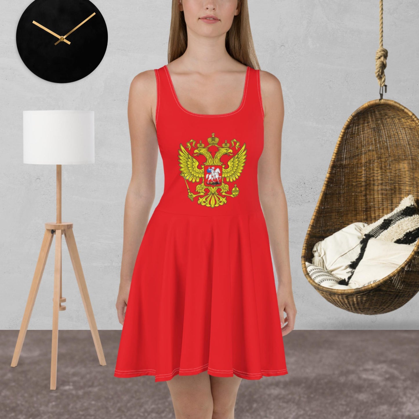 Skater-Kleid mit Russland-Wappen in rot
