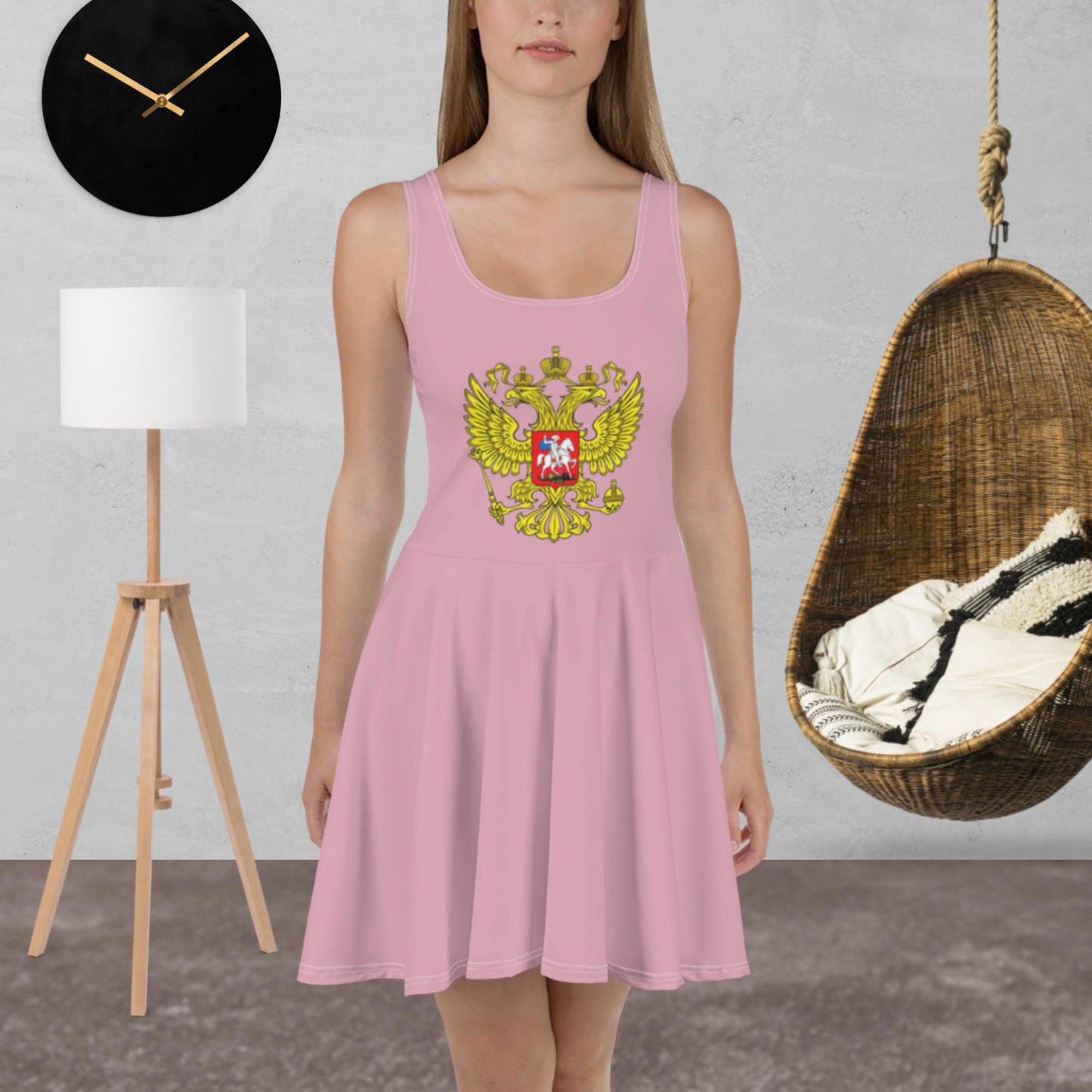 Skater-Kleid mit Russland-Wappen in rosa