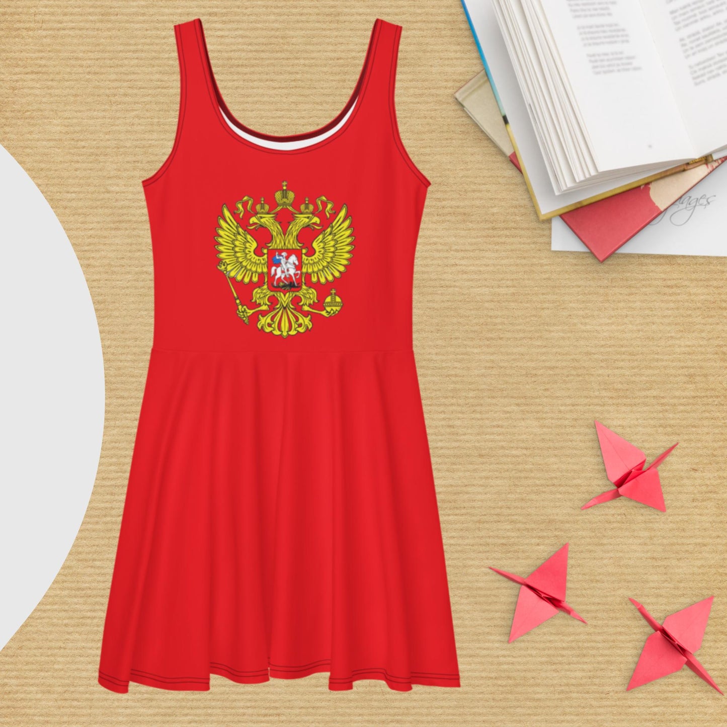 Skater-Kleid mit Russland-Wappen in rot