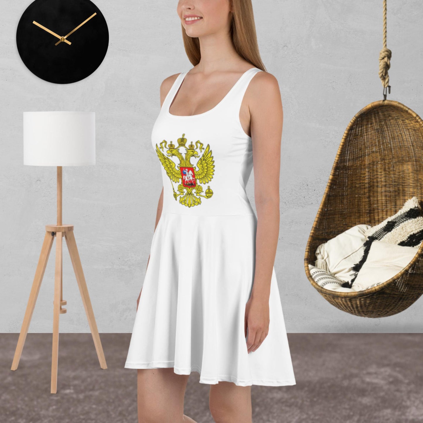 Skater-Kleid mit Russland-Wappen in weiß