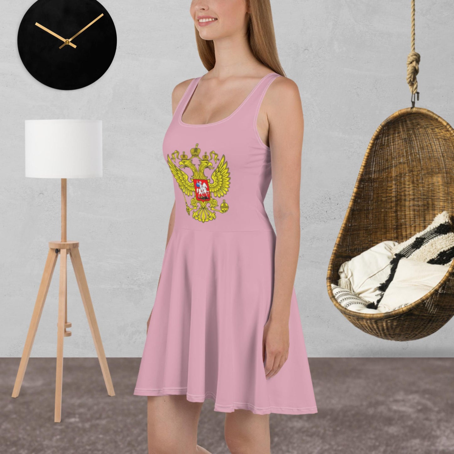 Skater-Kleid mit Russland-Wappen in rosa
