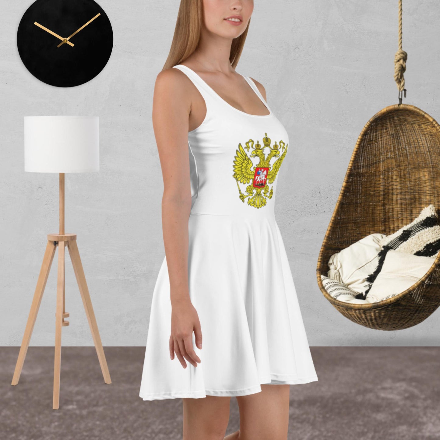 Skater-Kleid mit Russland-Wappen in weiß