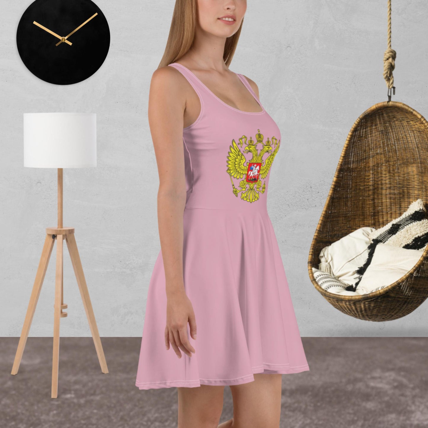 Skater-Kleid mit Russland-Wappen in rosa