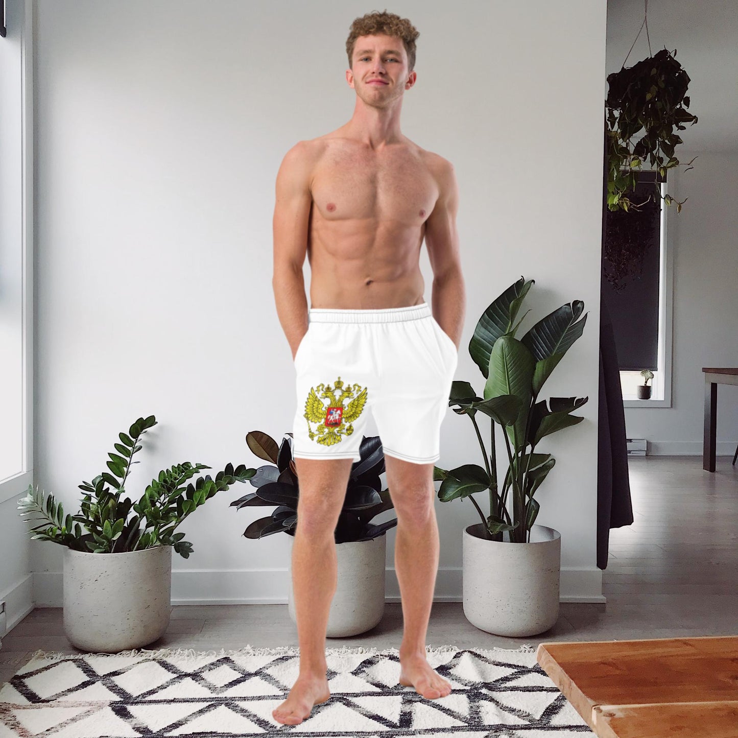 Herren-Badehose mit Russland-Wappen in weiß