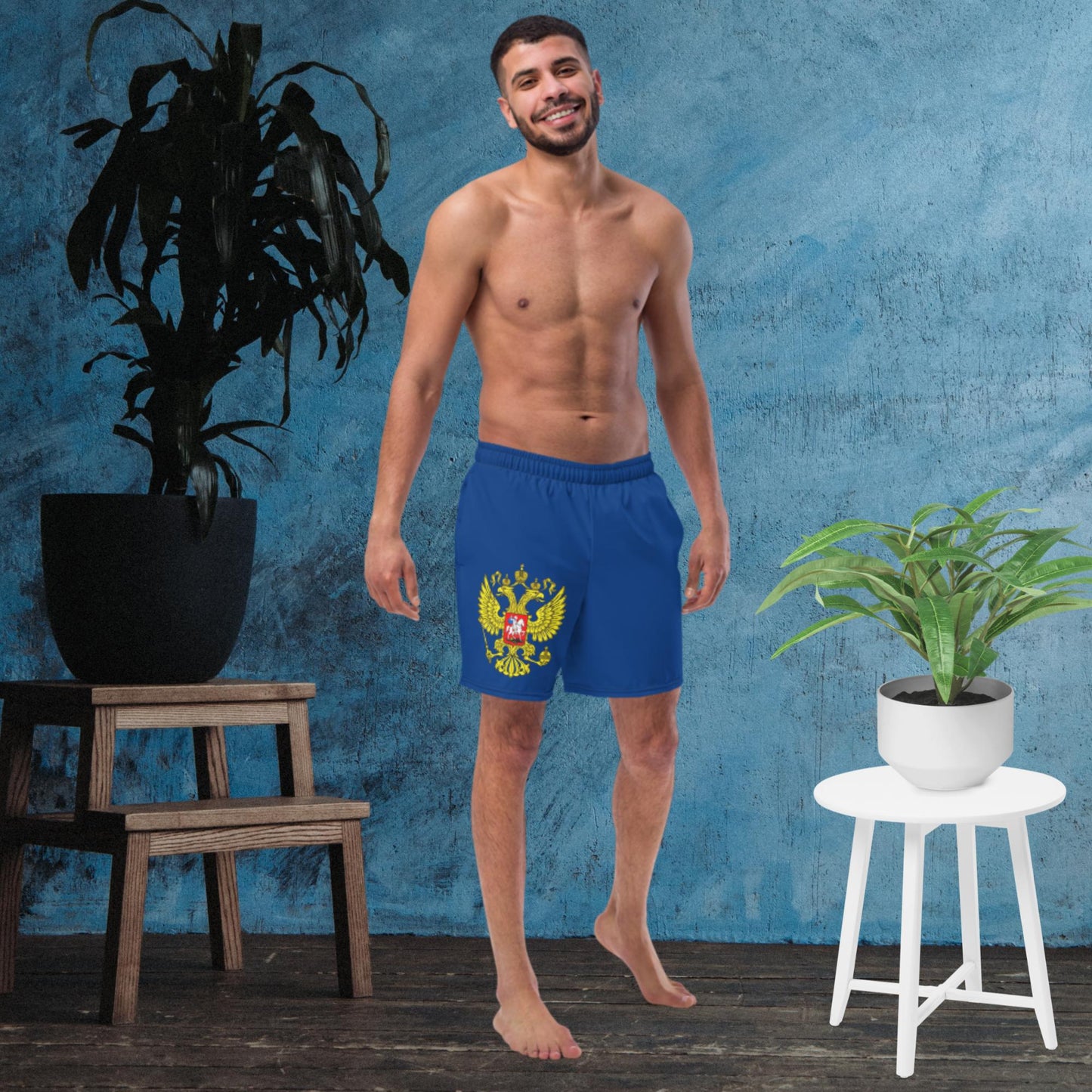 Herren-Badehose mit Russland-Wappen in dunkelblau