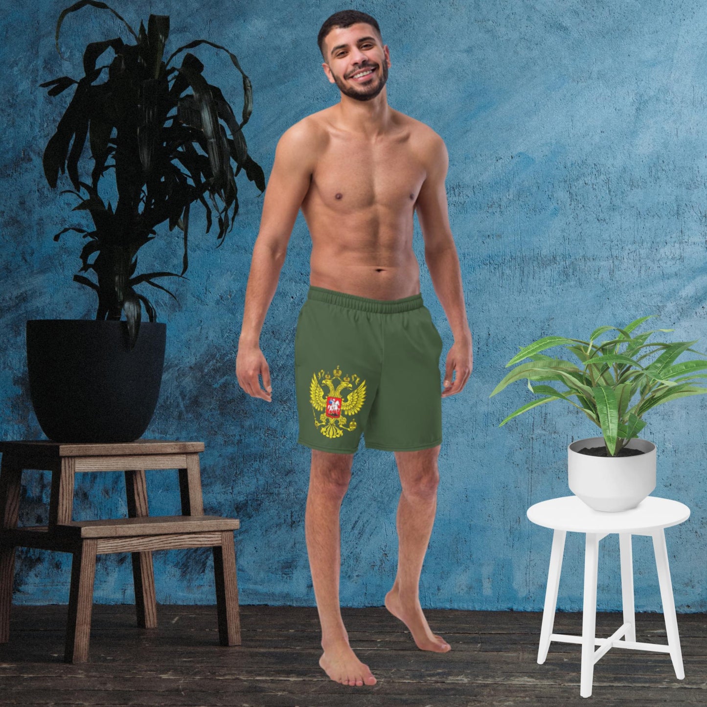 Herren-Badehose mit Russland-Wappen in grün