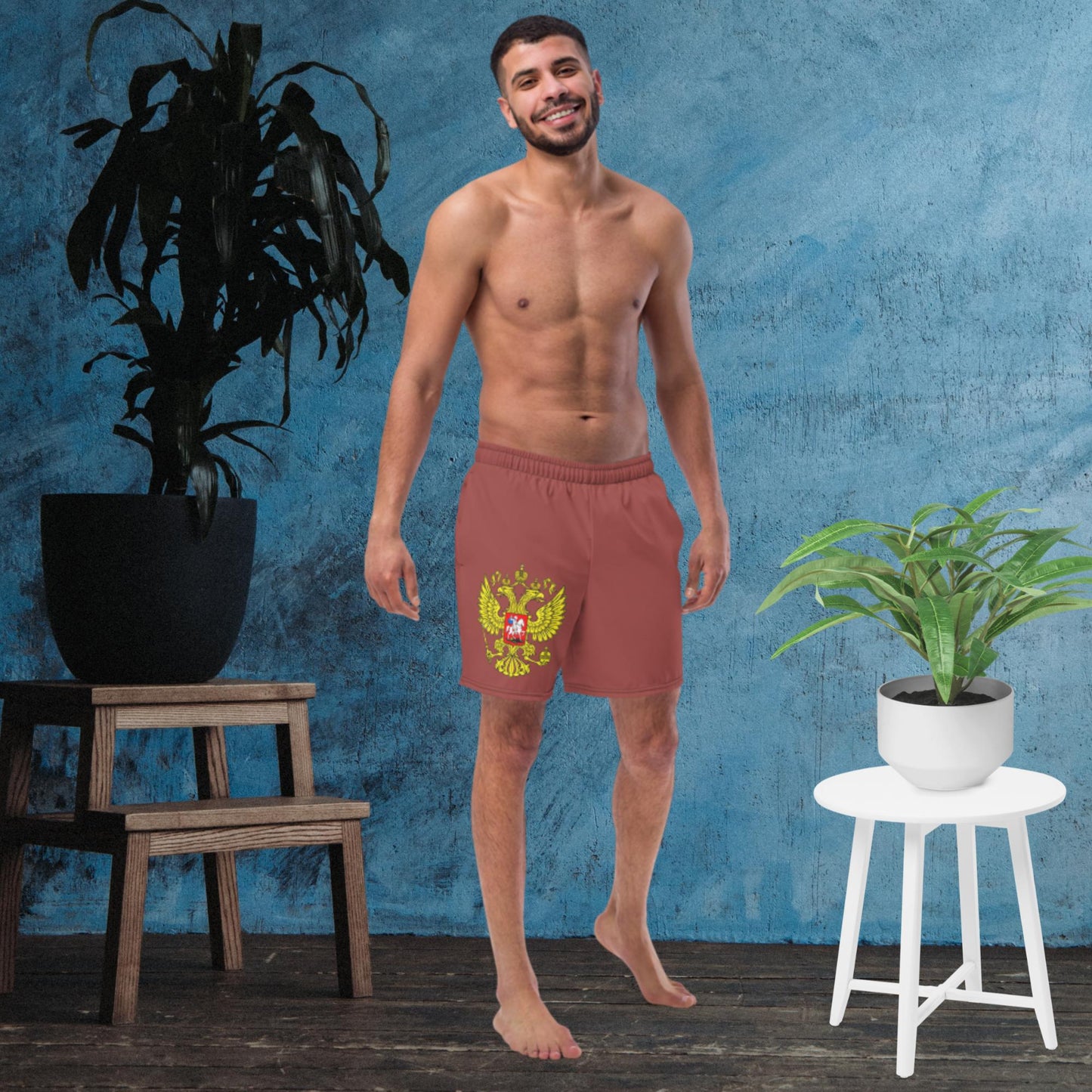Herren-Badehose mit Russland-Wappen in braun