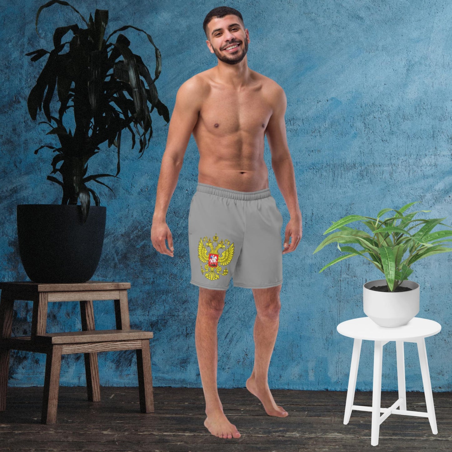 Herren-Badehose mit Russland-Wappen in nobelgrau