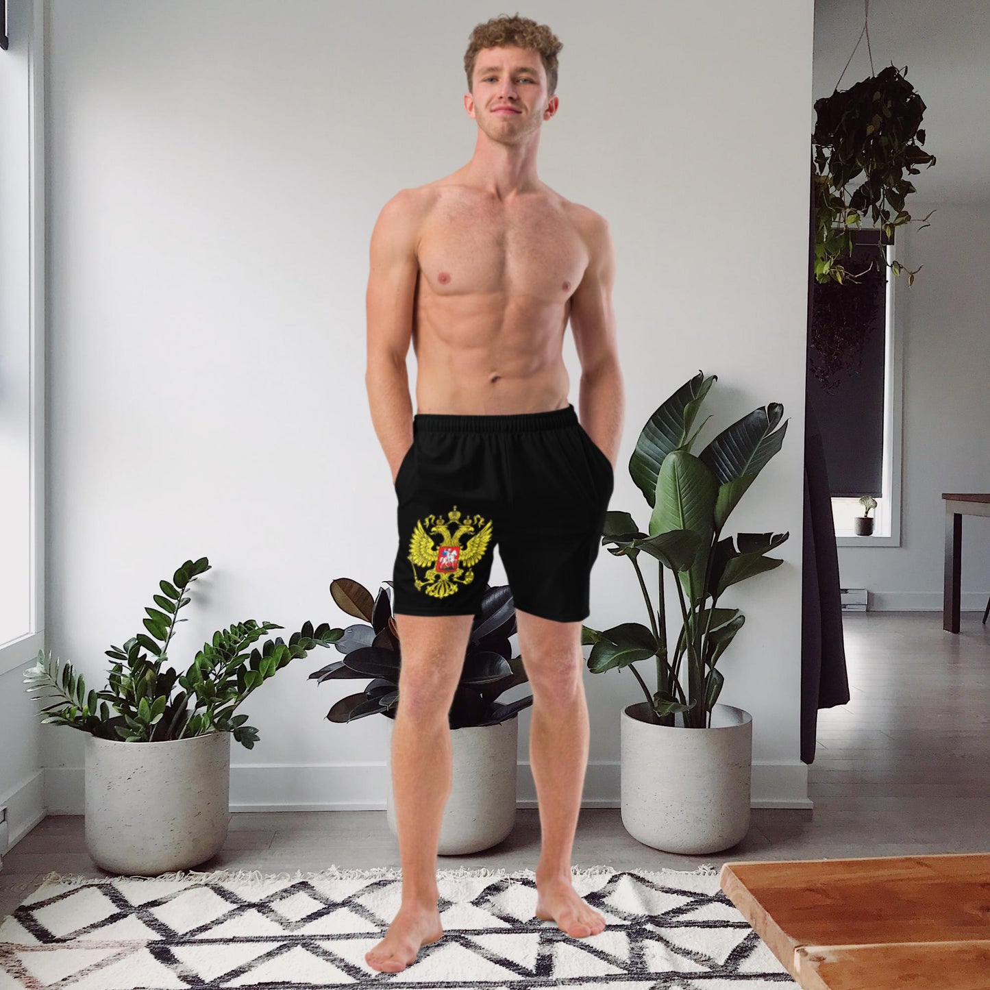 Herren-Badehose mit Russland-Wappen in schwarz