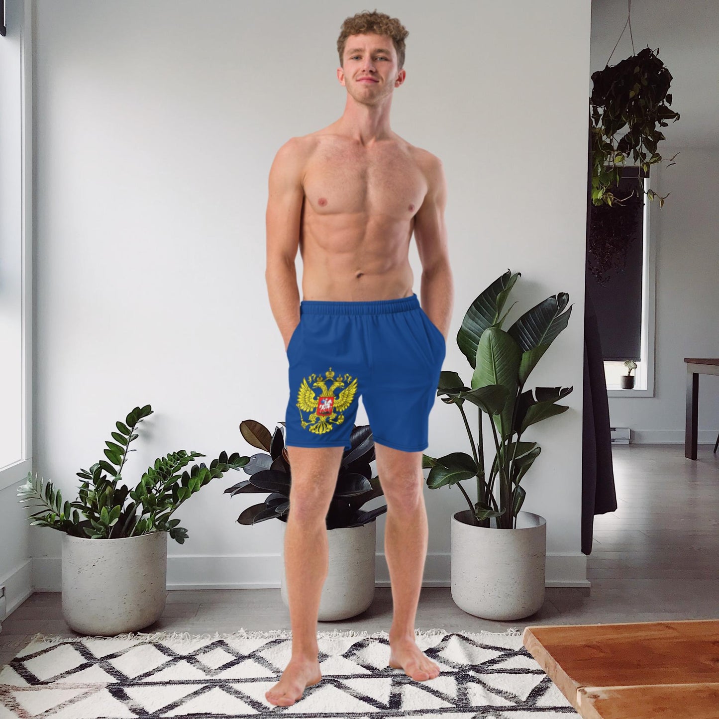 Herren-Badehose mit Russland-Wappen in dunkelblau