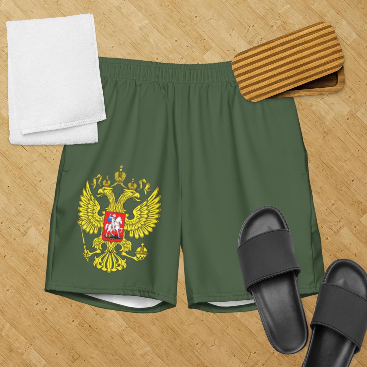 Herren-Badehose mit Russland-Wappen in grün