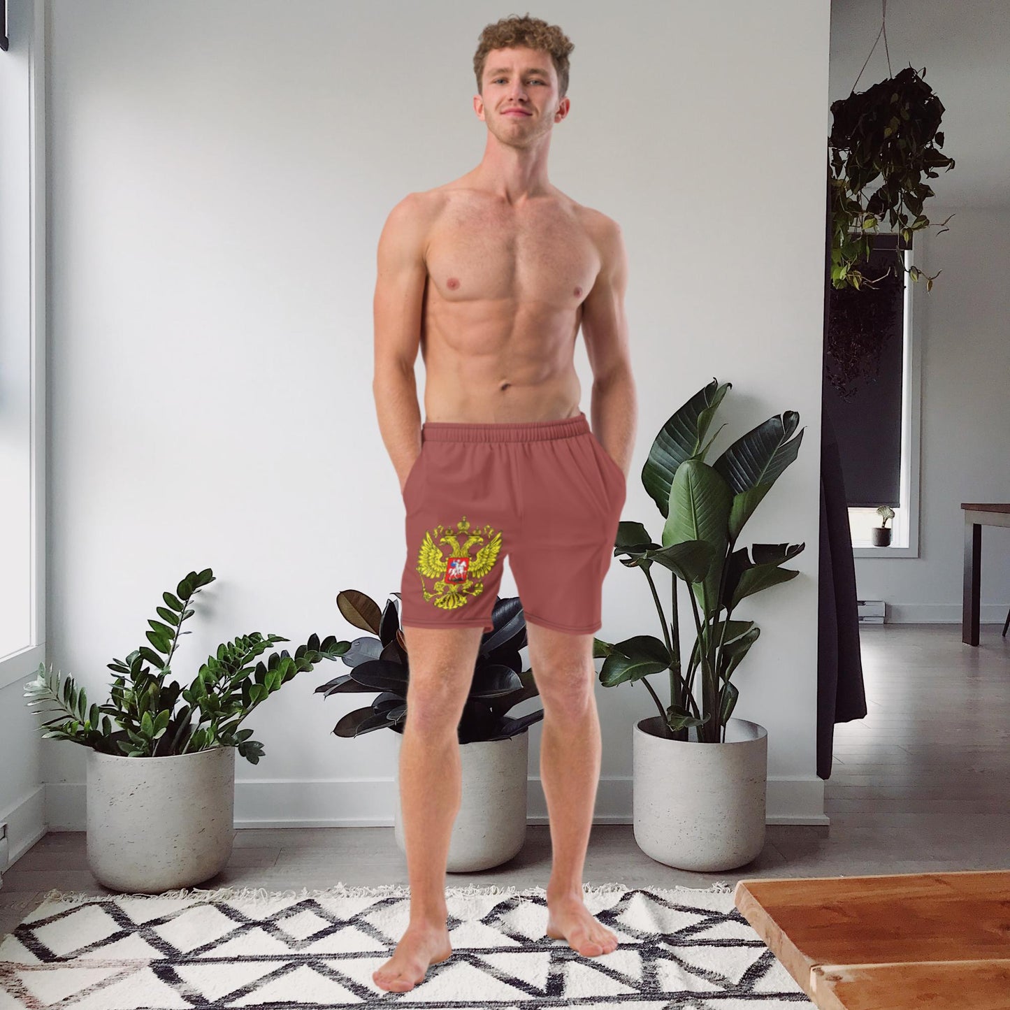 Herren-Badehose mit Russland-Wappen in braun