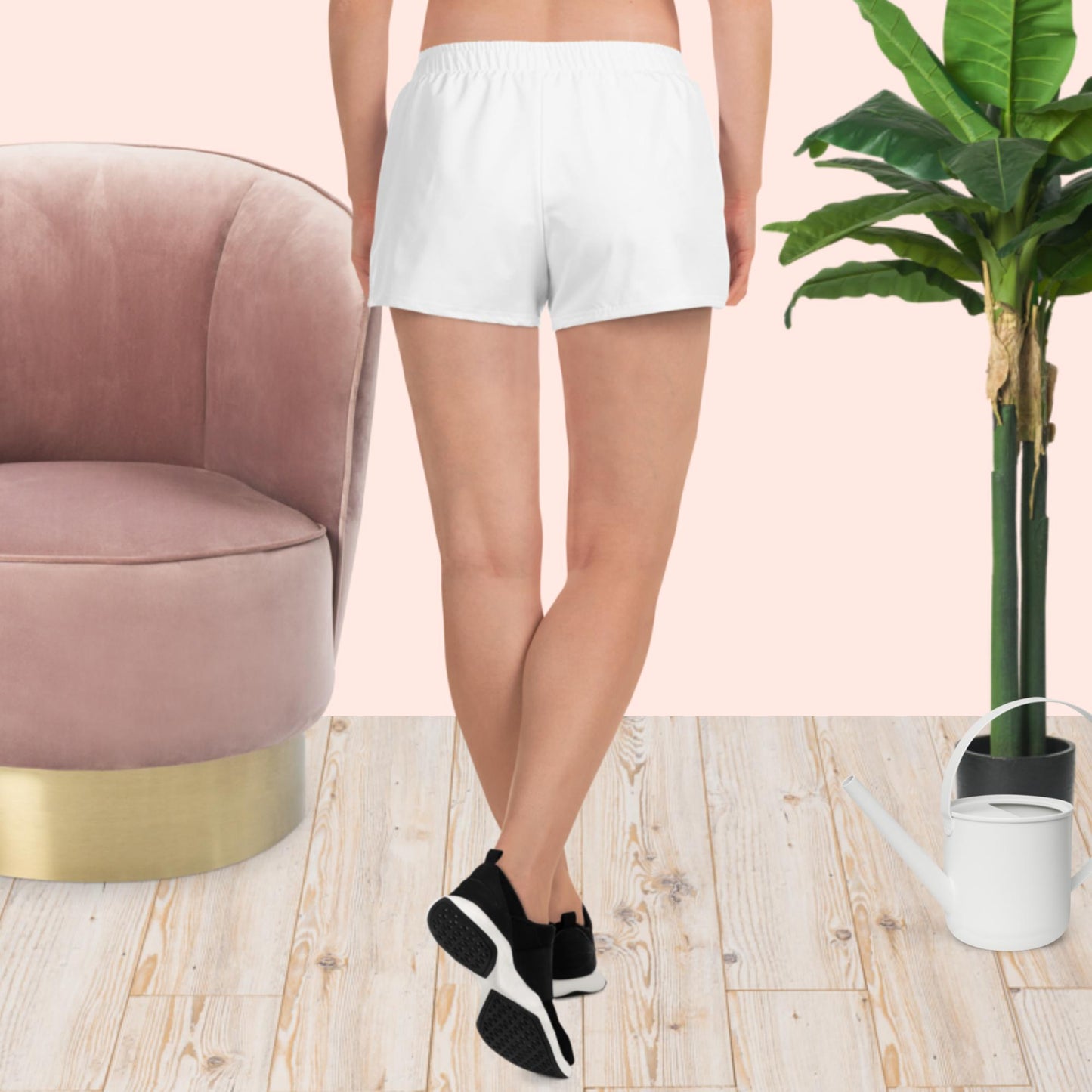 Kurze Sport-Shorts für Damen mit Russland-Wappen weiß