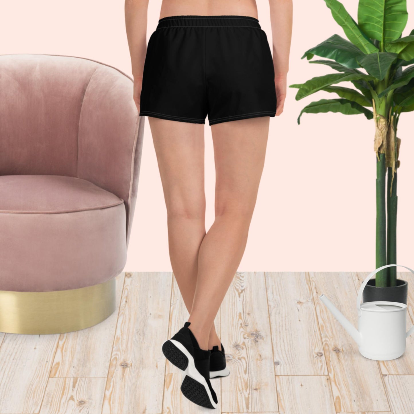 Kurze Sport-Shorts für Damen mit Russland-Wappen in schwarz