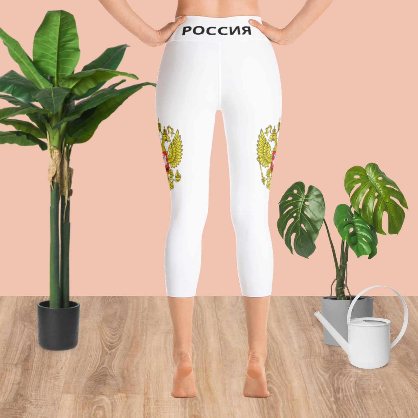 Yoga-Capri-Leggings mit Russland-Wappen in weiß