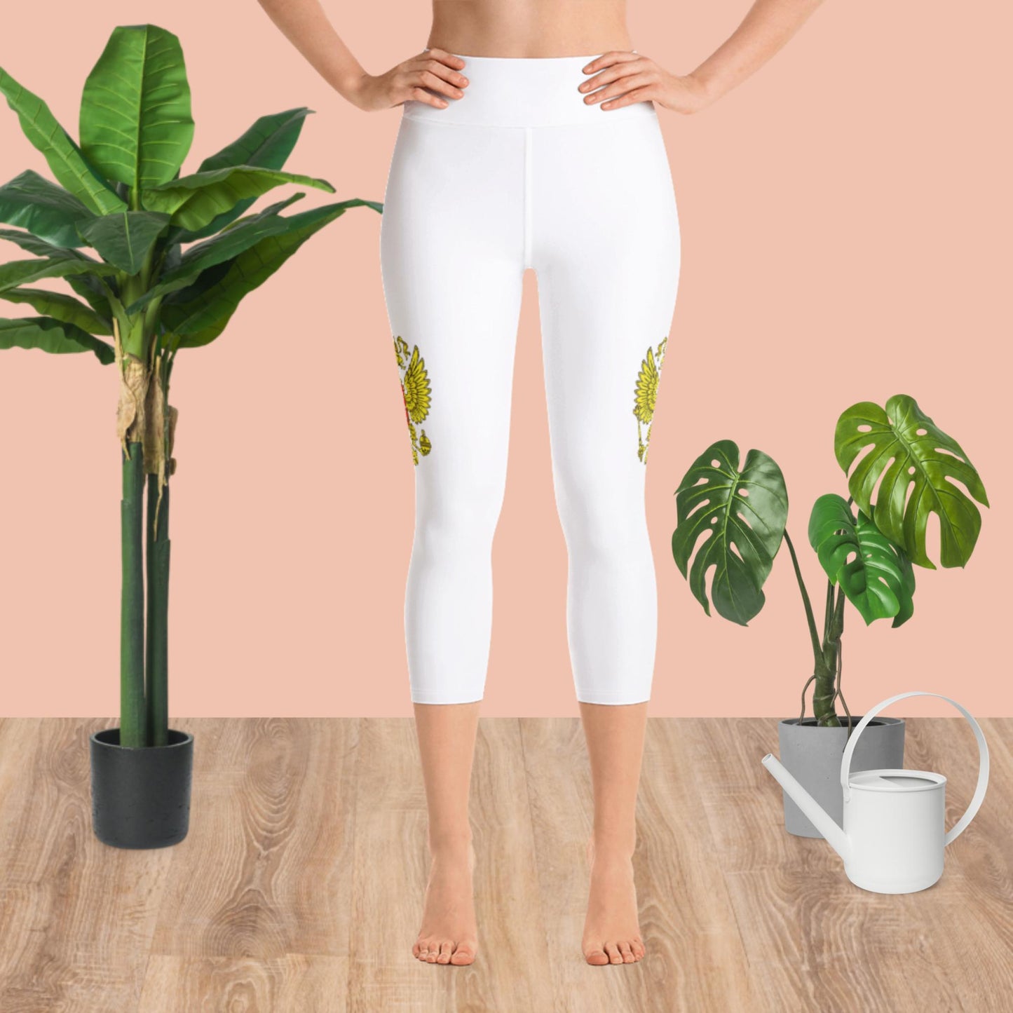 Yoga-Capri-Leggings mit Russland-Wappen in weiß