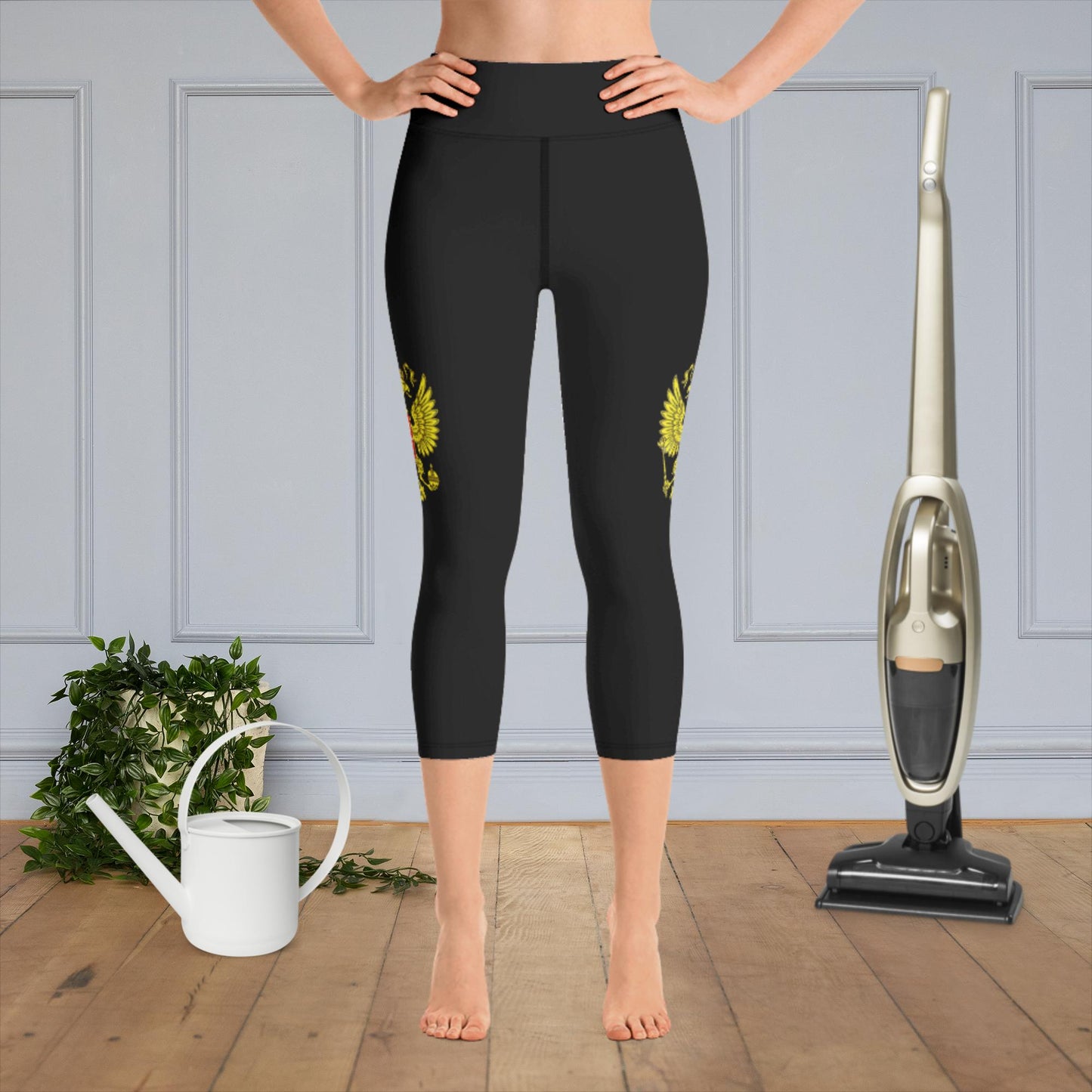 Yoga-Capri-Leggings mit Russland-Wappen in schwarz