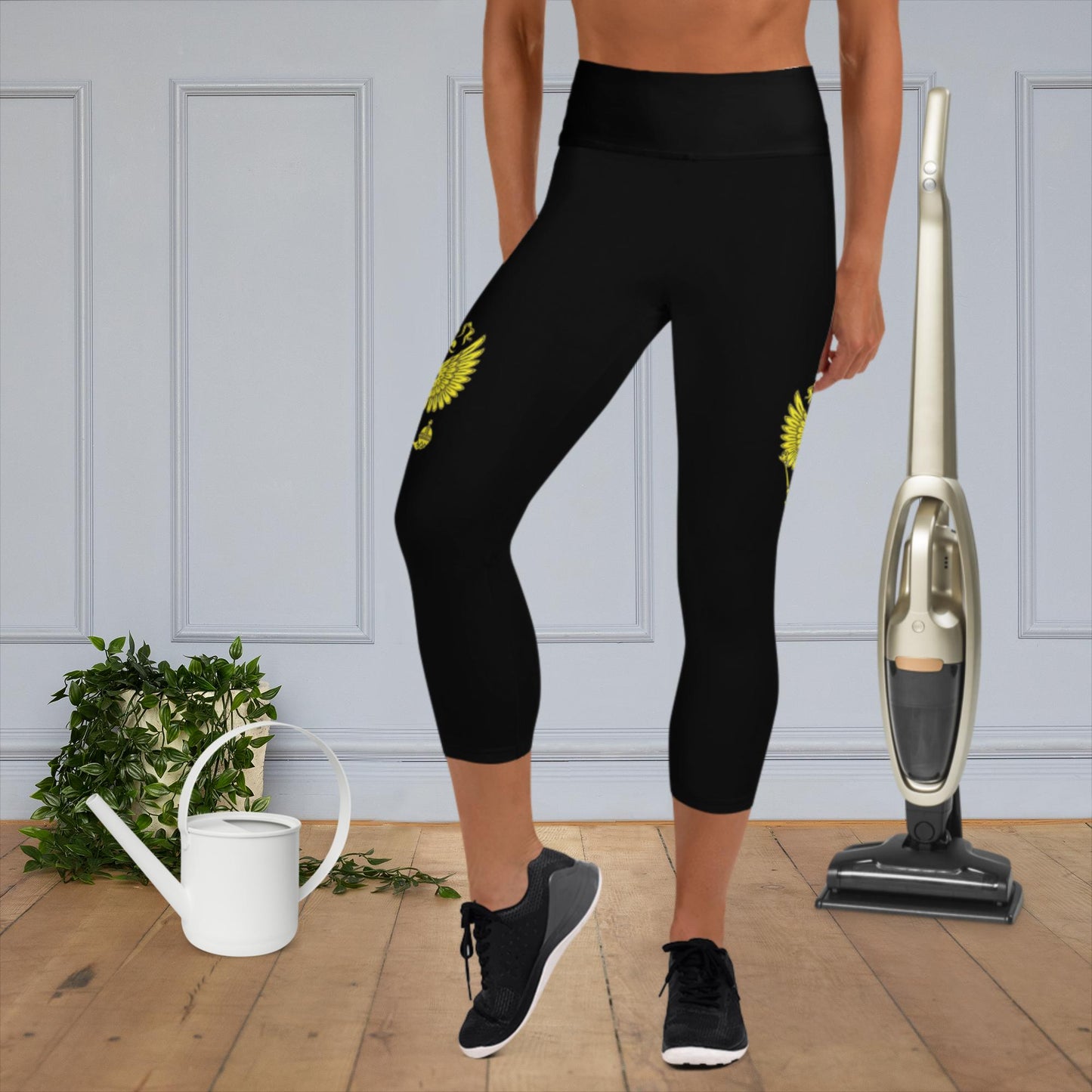 Yoga-Capri-Leggings mit Russland-Wappen in schwarz