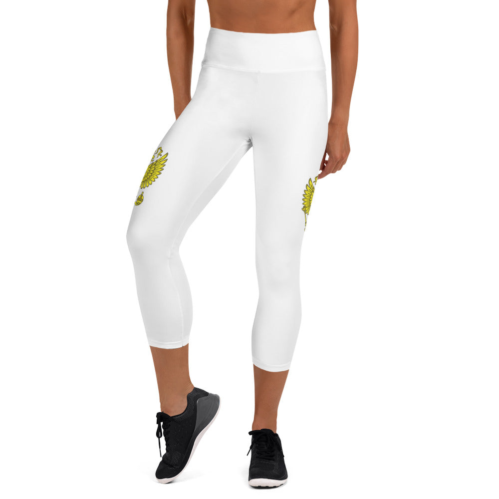 Yoga-Capri-Leggings mit Russland-Wappen in weiß