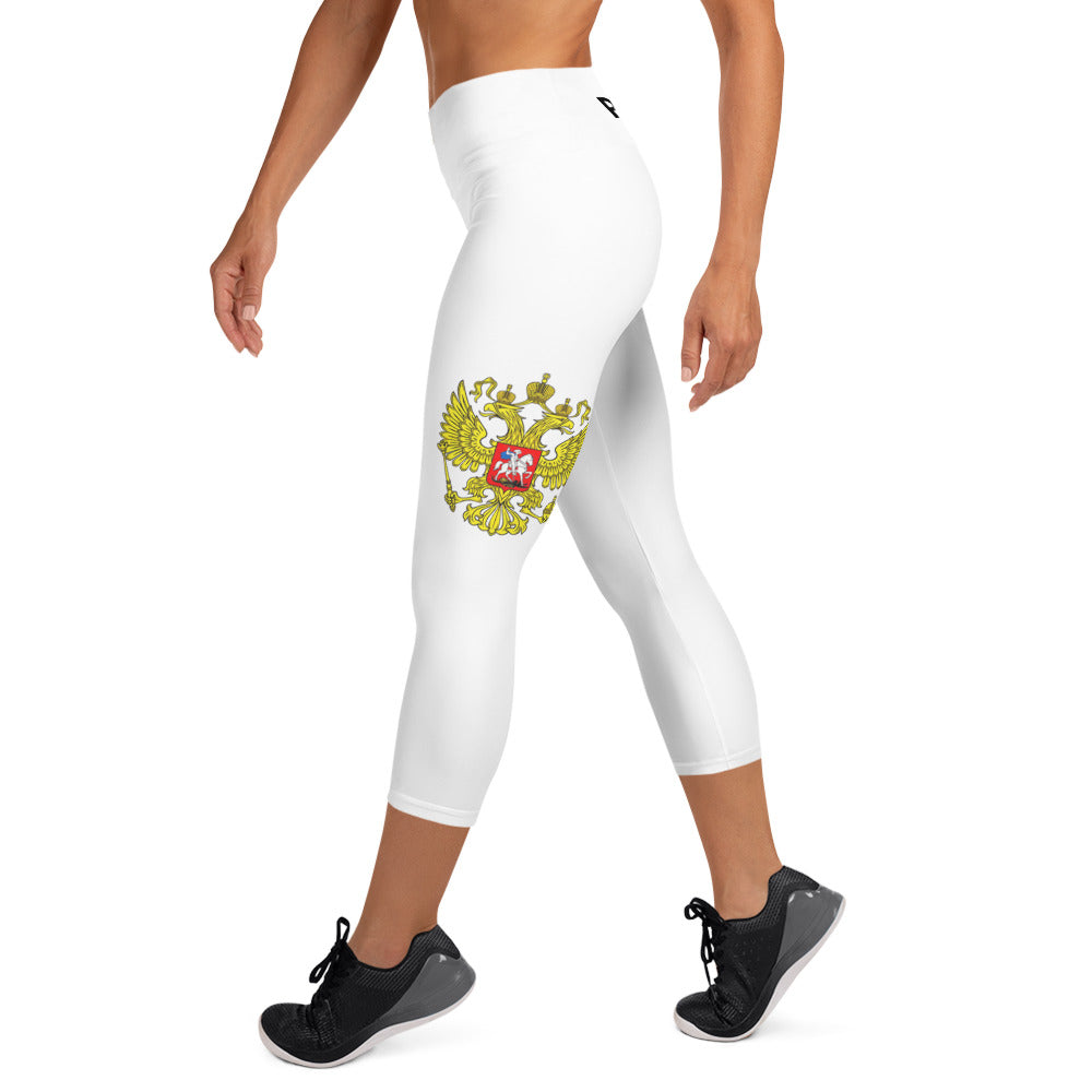 Yoga-Capri-Leggings mit Russland-Wappen in weiß