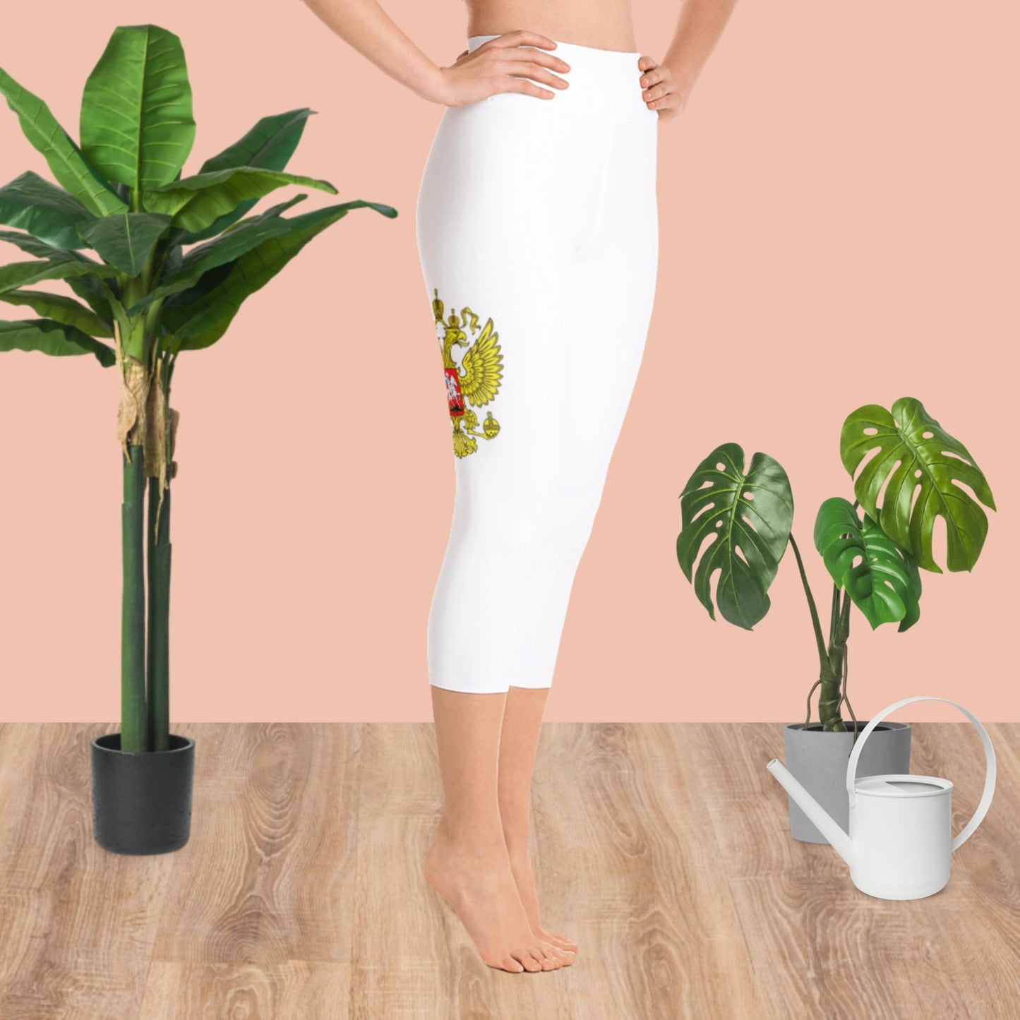 Yoga-Capri-Leggings mit Russland-Wappen in weiß