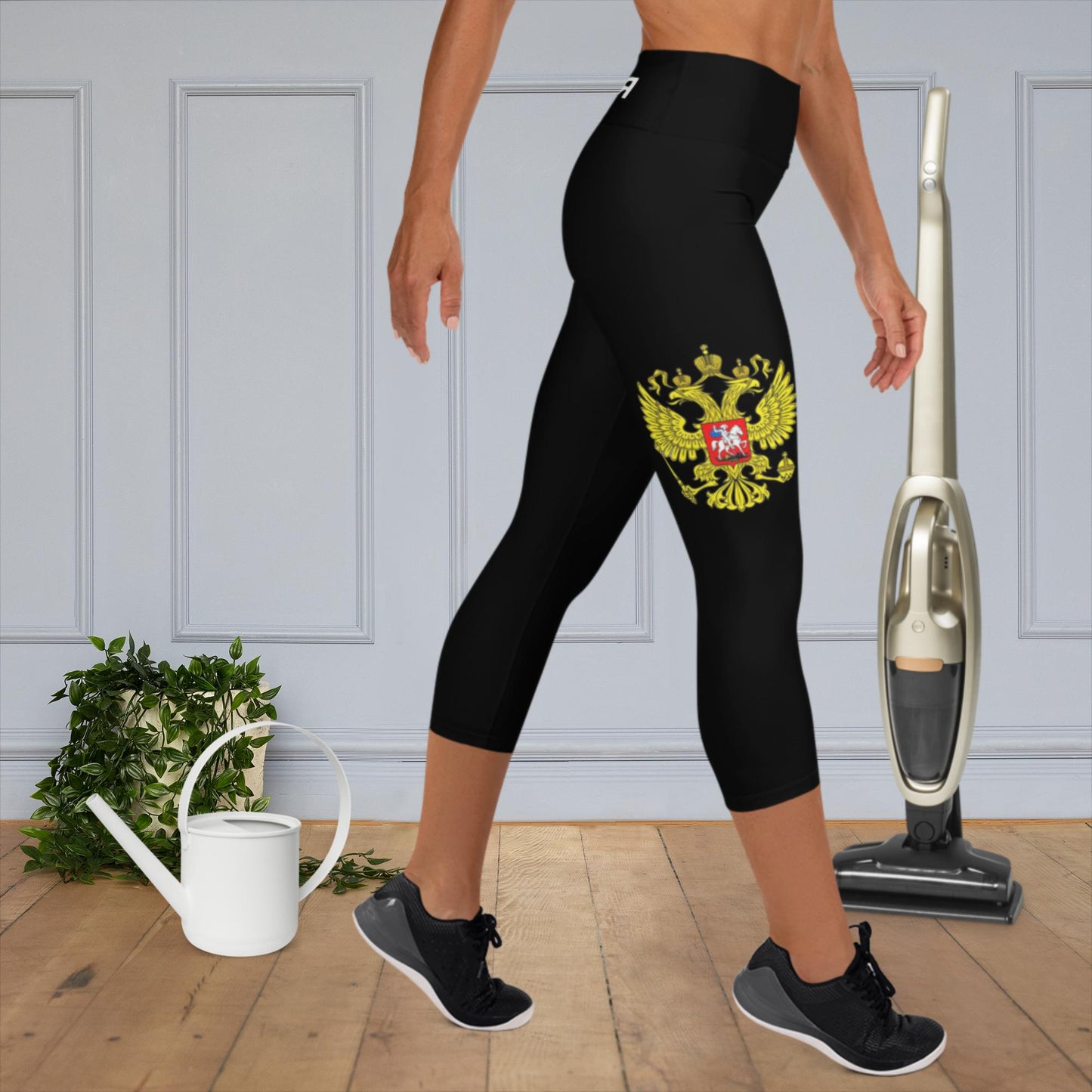 Yoga-Capri-Leggings mit Russland-Wappen in schwarz