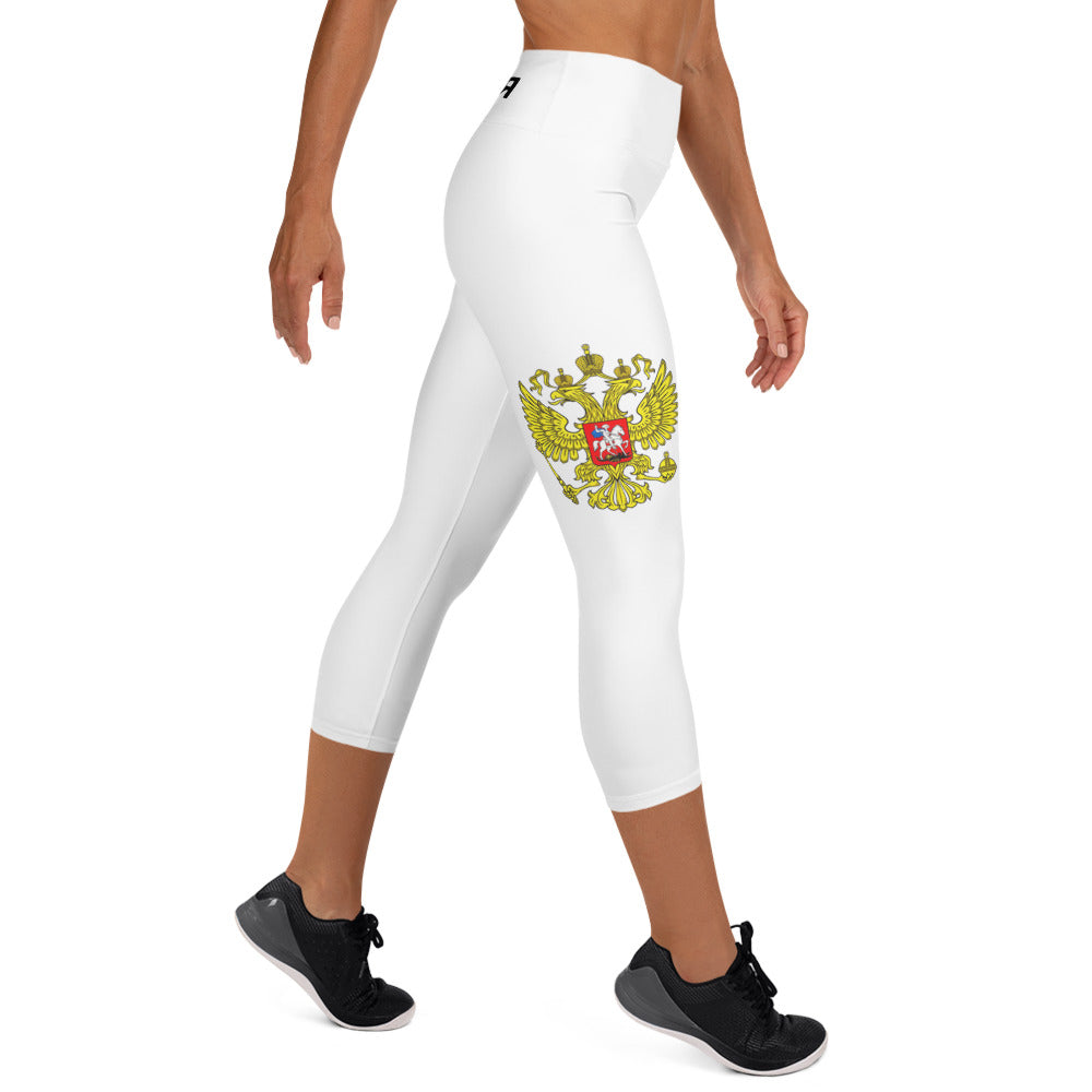 Yoga-Capri-Leggings mit Russland-Wappen in weiß