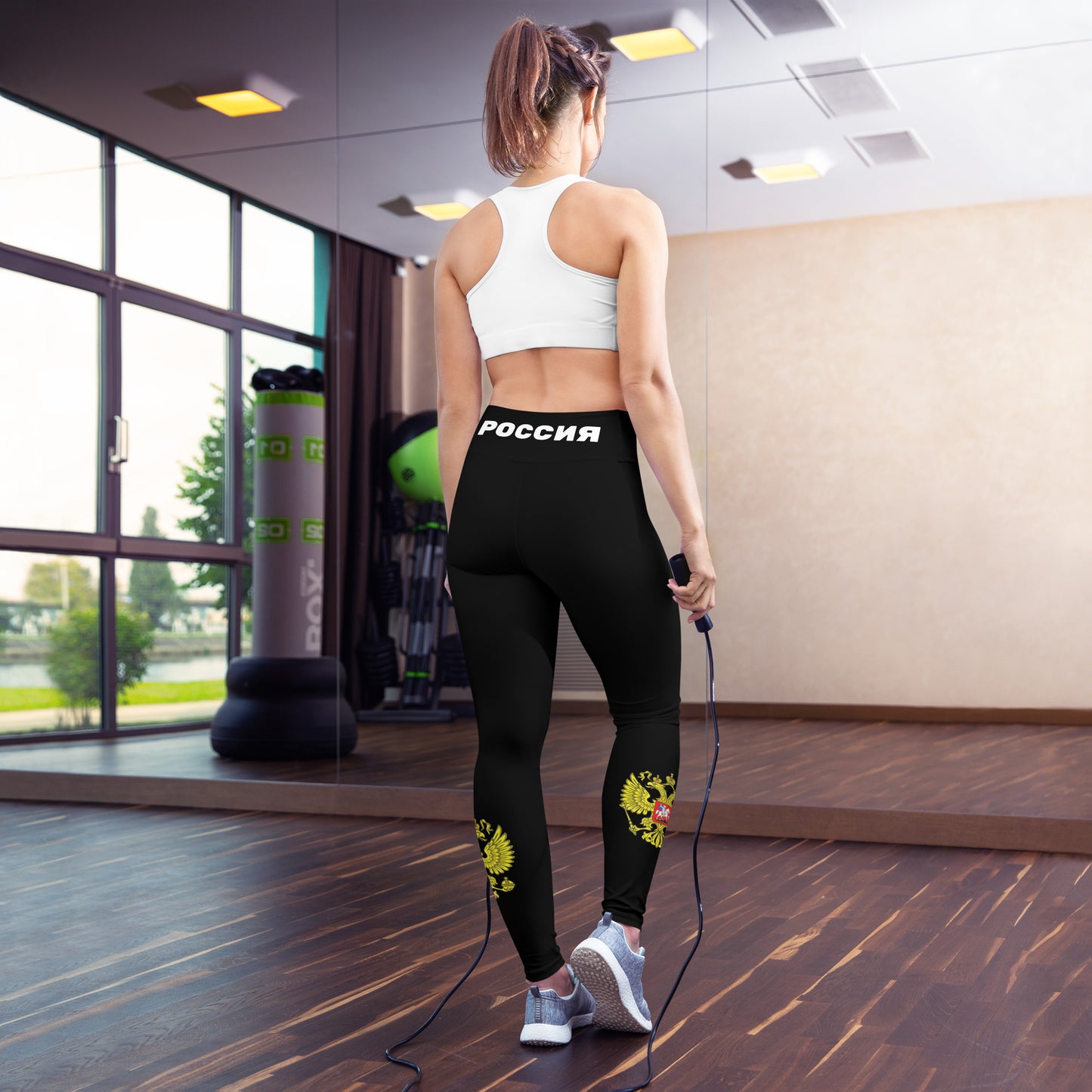 Yoga-Leggings mit Russland-Wappen in schwarz