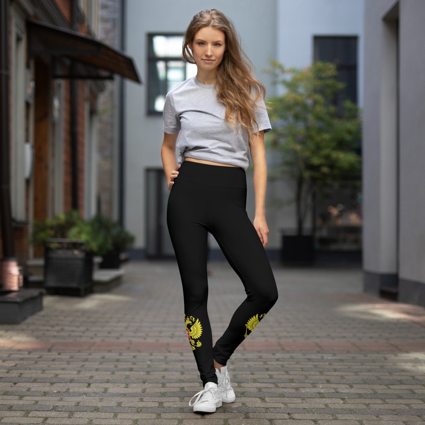 Yoga-Leggings mit Russland-Wappen in schwarz