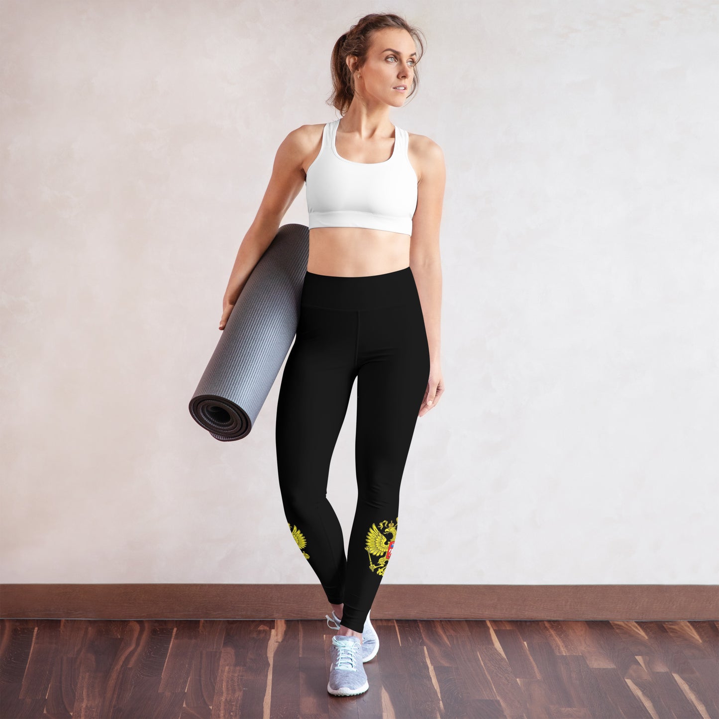 Yoga-Leggings mit Russland-Wappen in schwarz