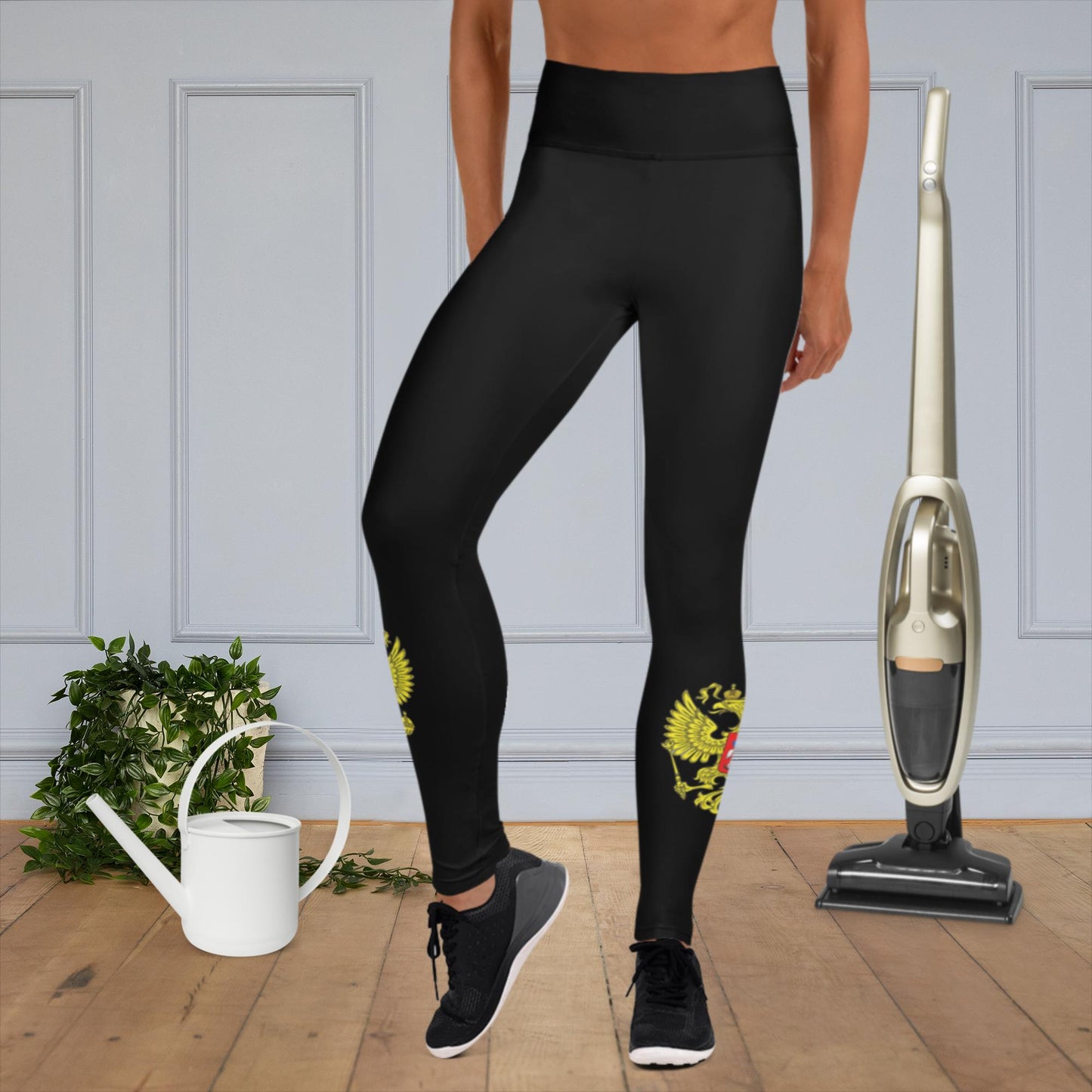 Yoga-Leggings mit Russland-Wappen in schwarz